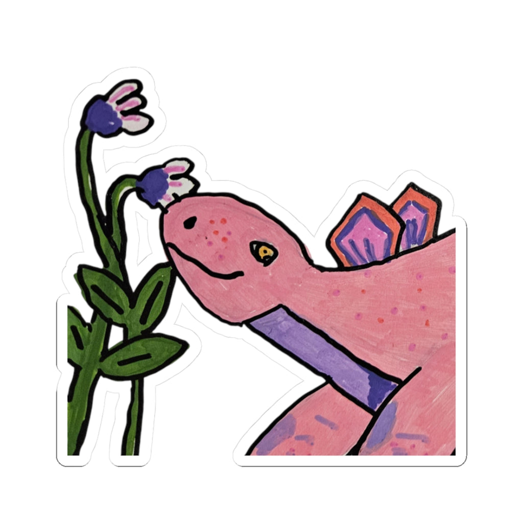 Pink Stegosaurus Floral Sticker — Cute Kiss-Cut Vinyl Decal