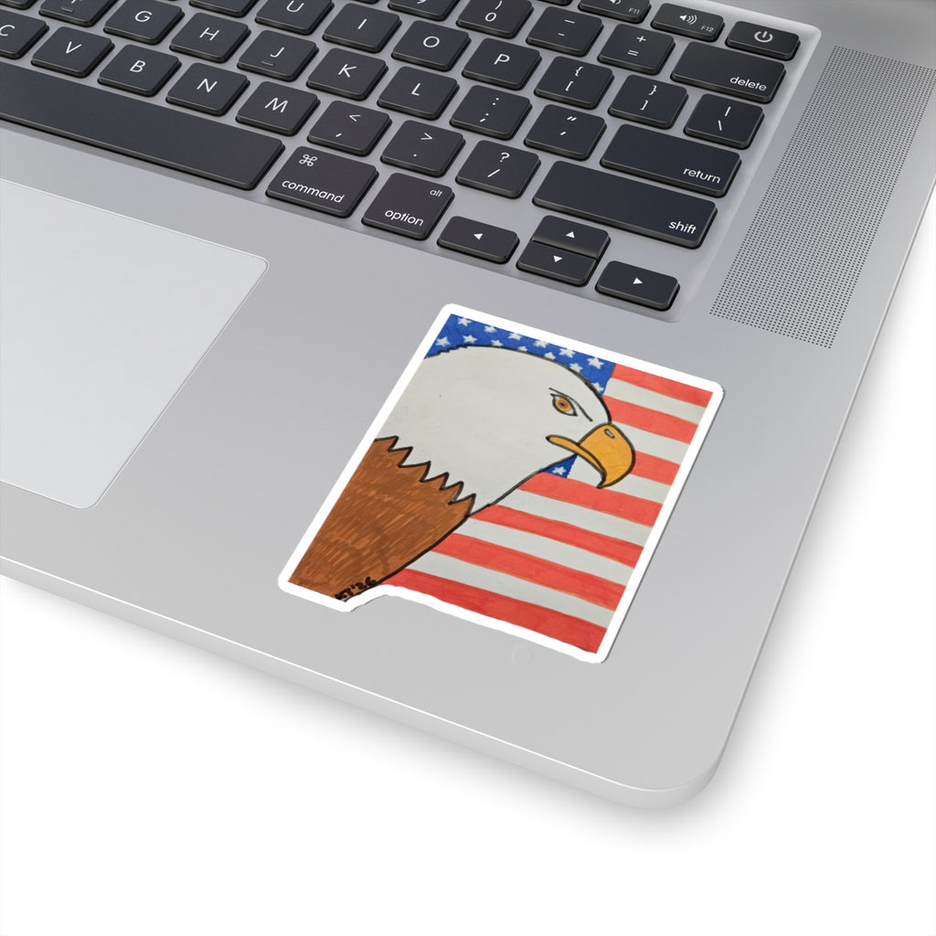 Patriotic Bald Eagle Kiss-Cut Sticker — American Flag Laptop Decal