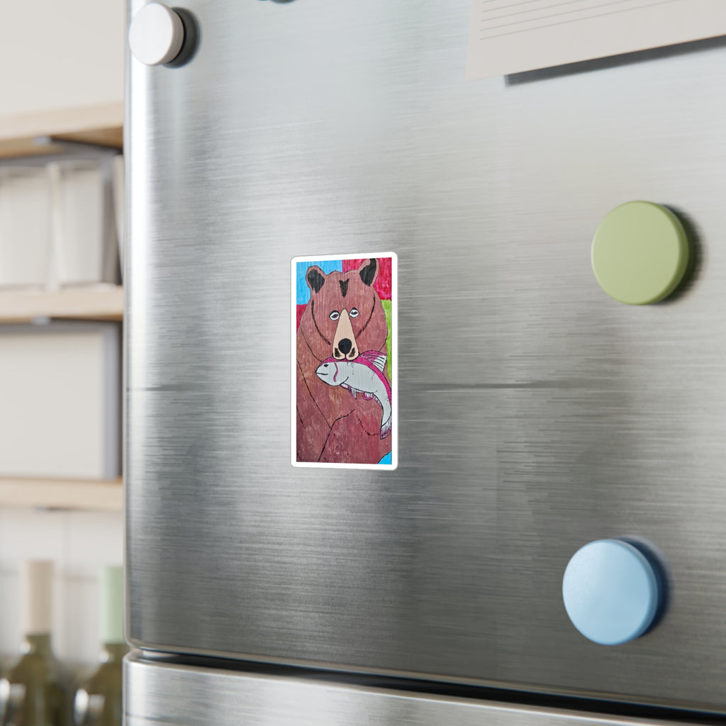 Whimsy Grr Grizz with fish Kiss-Cut Vinyl Decals