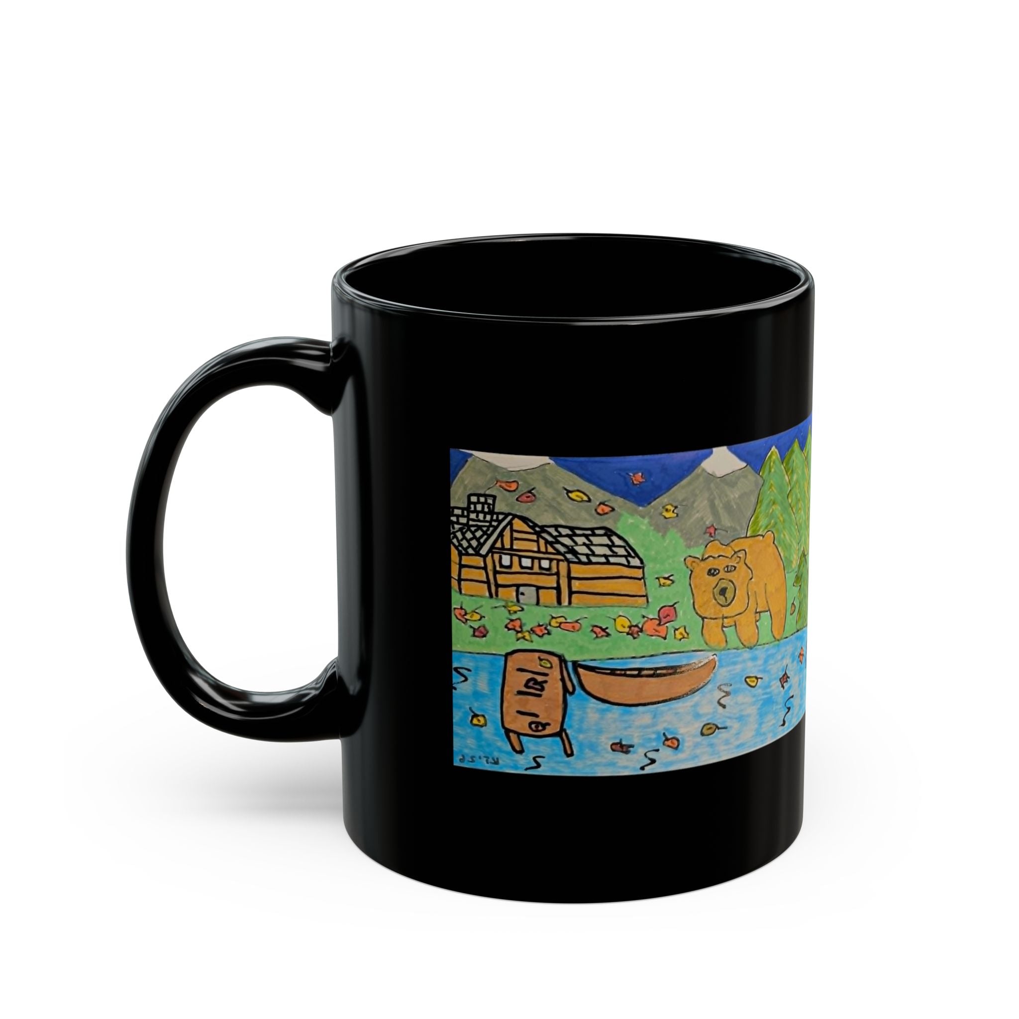 Bugsy Fall Cabin Mug — Rustic Forest Camping Coffee Cup (11oz/15oz)