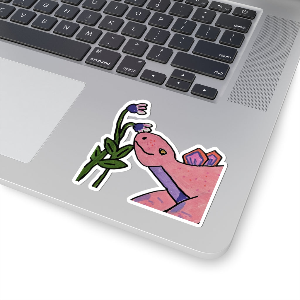 Pink Stegosaurus Floral Sticker — Cute Kiss-Cut Vinyl Decal
