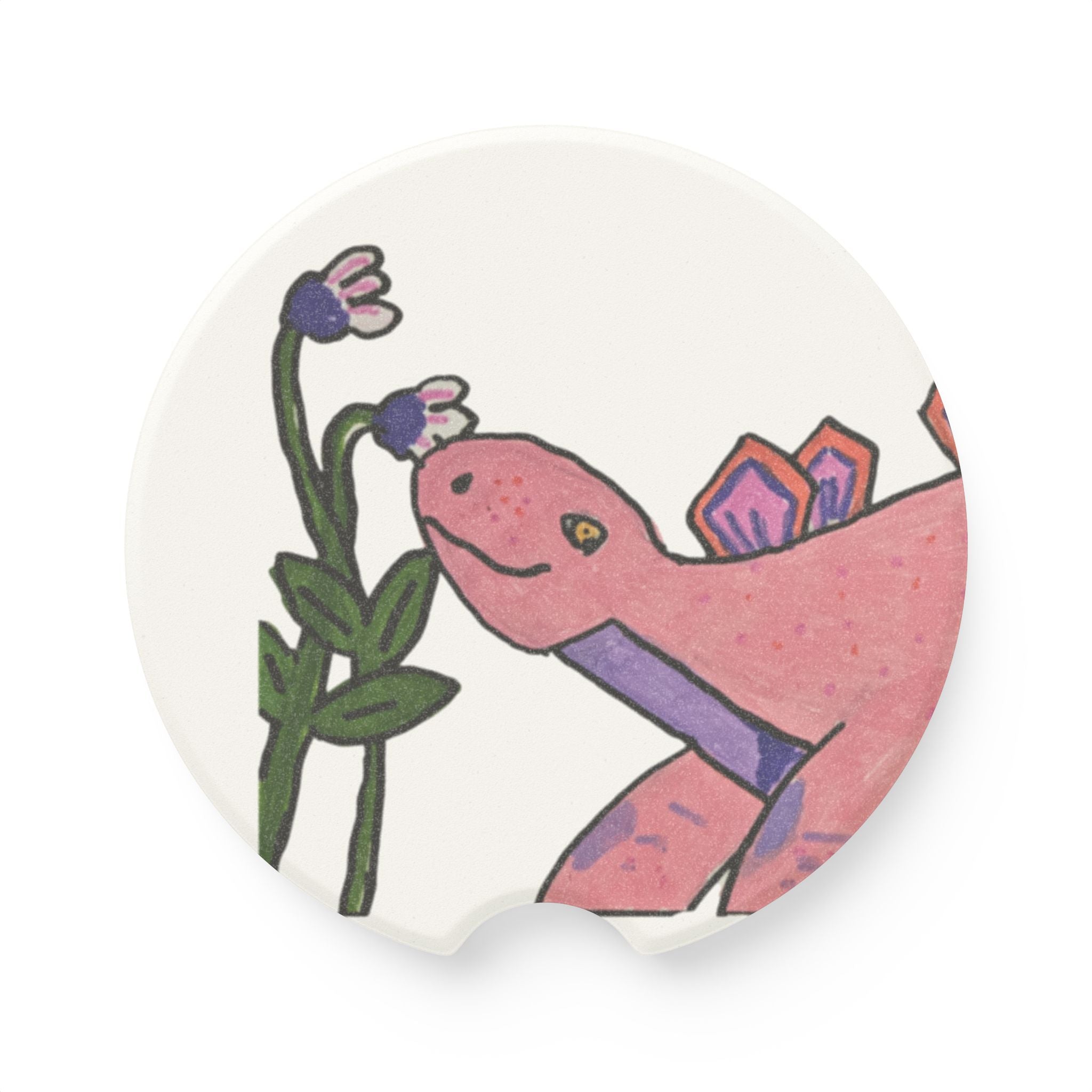 Pink Stegosaurus Soapstone Car Coaster — Cute Pink Dino Cupholder Drink Holder
