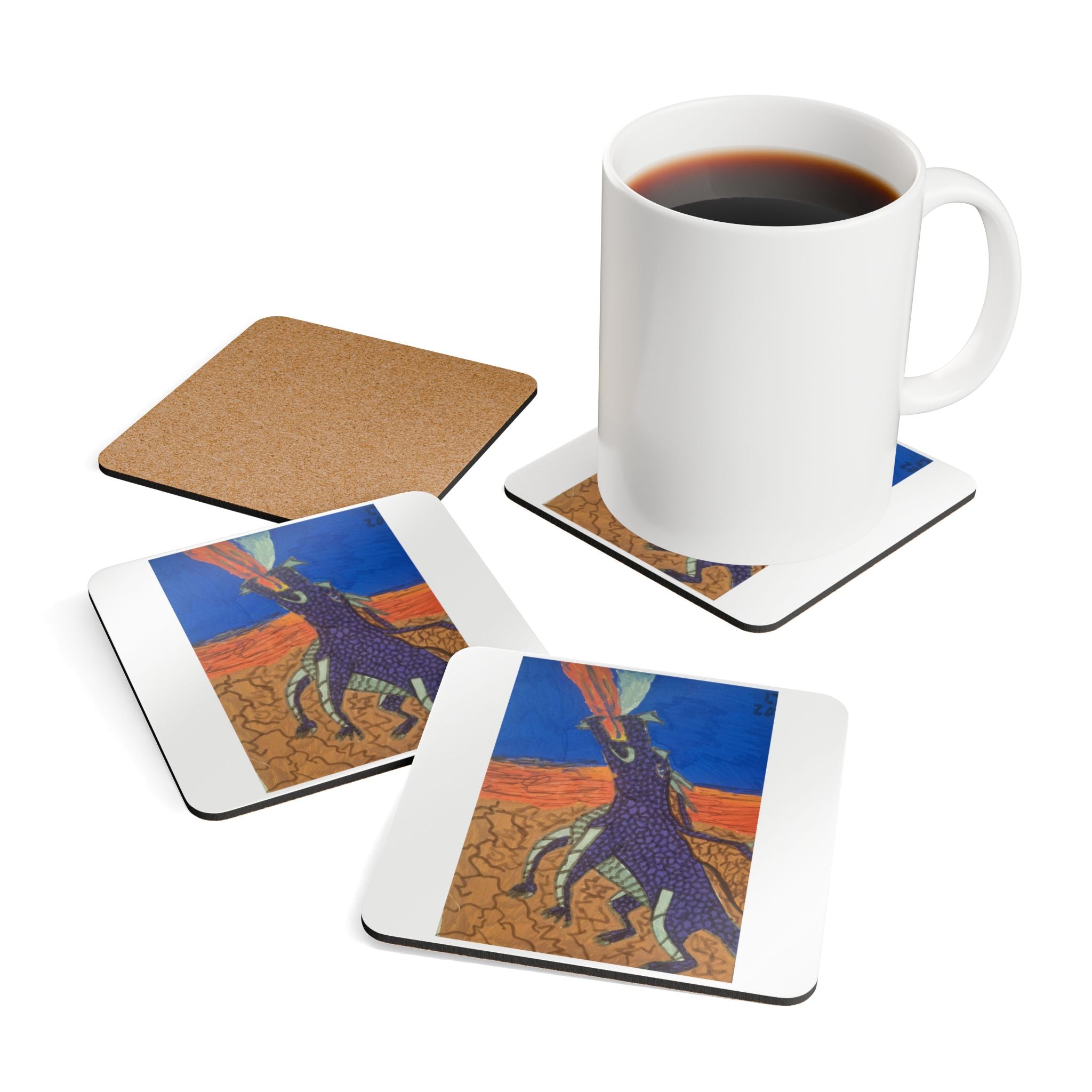 Purple Dragon Cork Coaster Set — Colorful  Drink Coasters