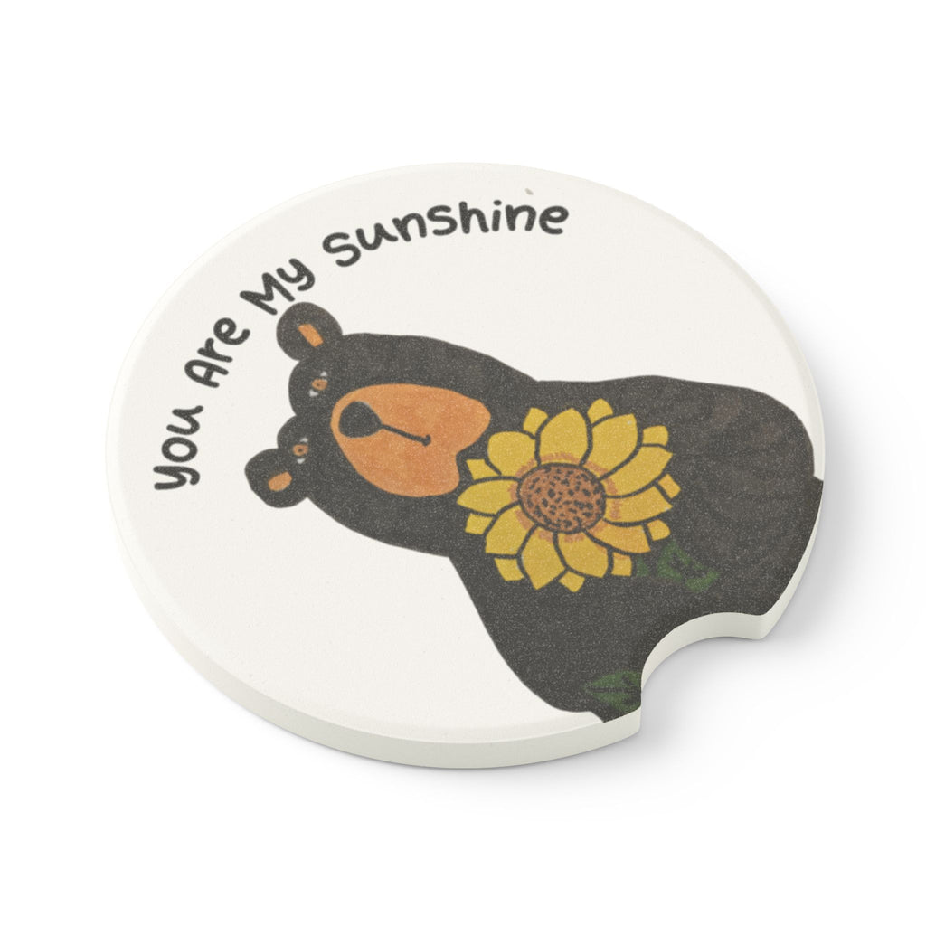 You Are My Sunshine Bear Soapstone Car Coaster — Cute Sunflower Car Cup Holder Insert