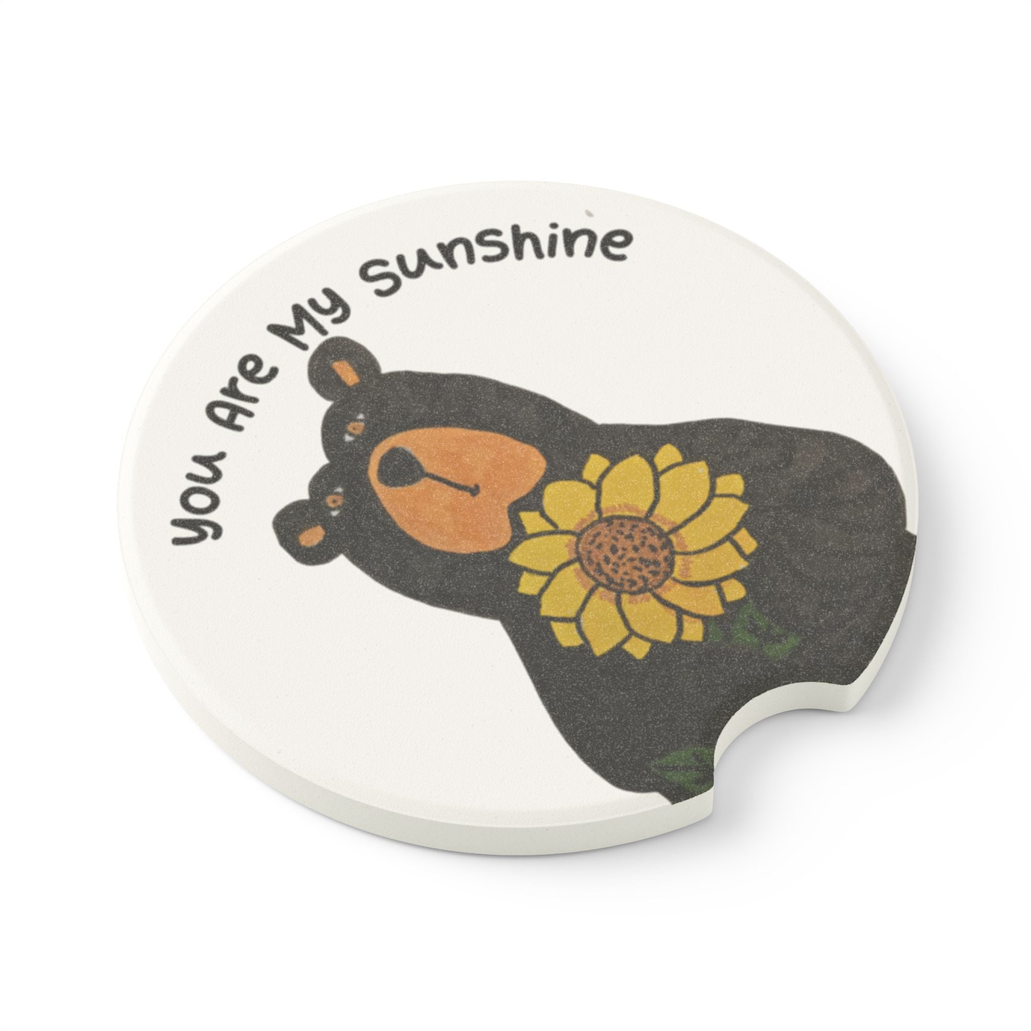 You Are My Sunshine Bear Soapstone Car Coaster — Cute Sunflower Car Cup Holder Insert