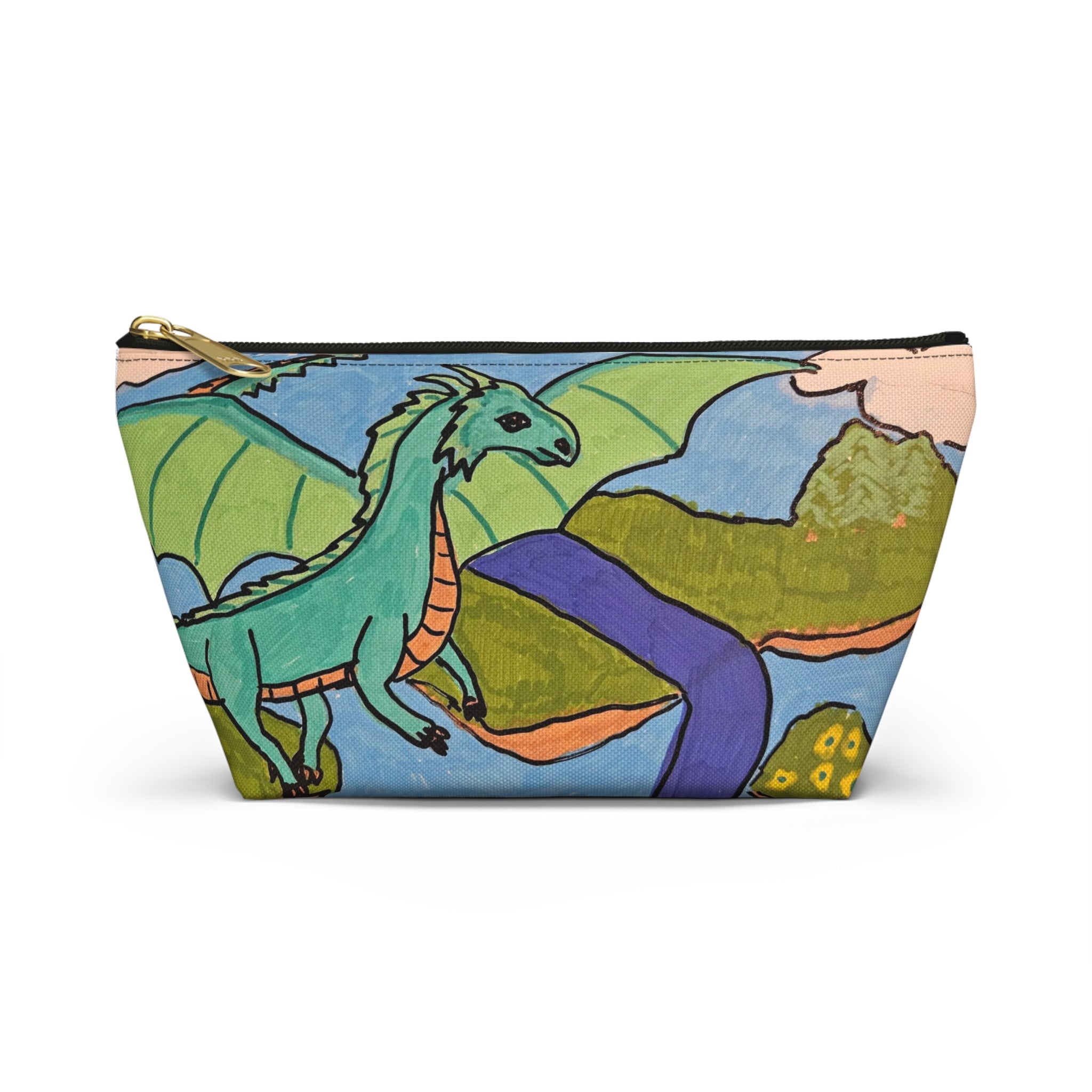 Dragon Landscape Accessory Pouch — T‑Bottom Makeup & Travel Organizer