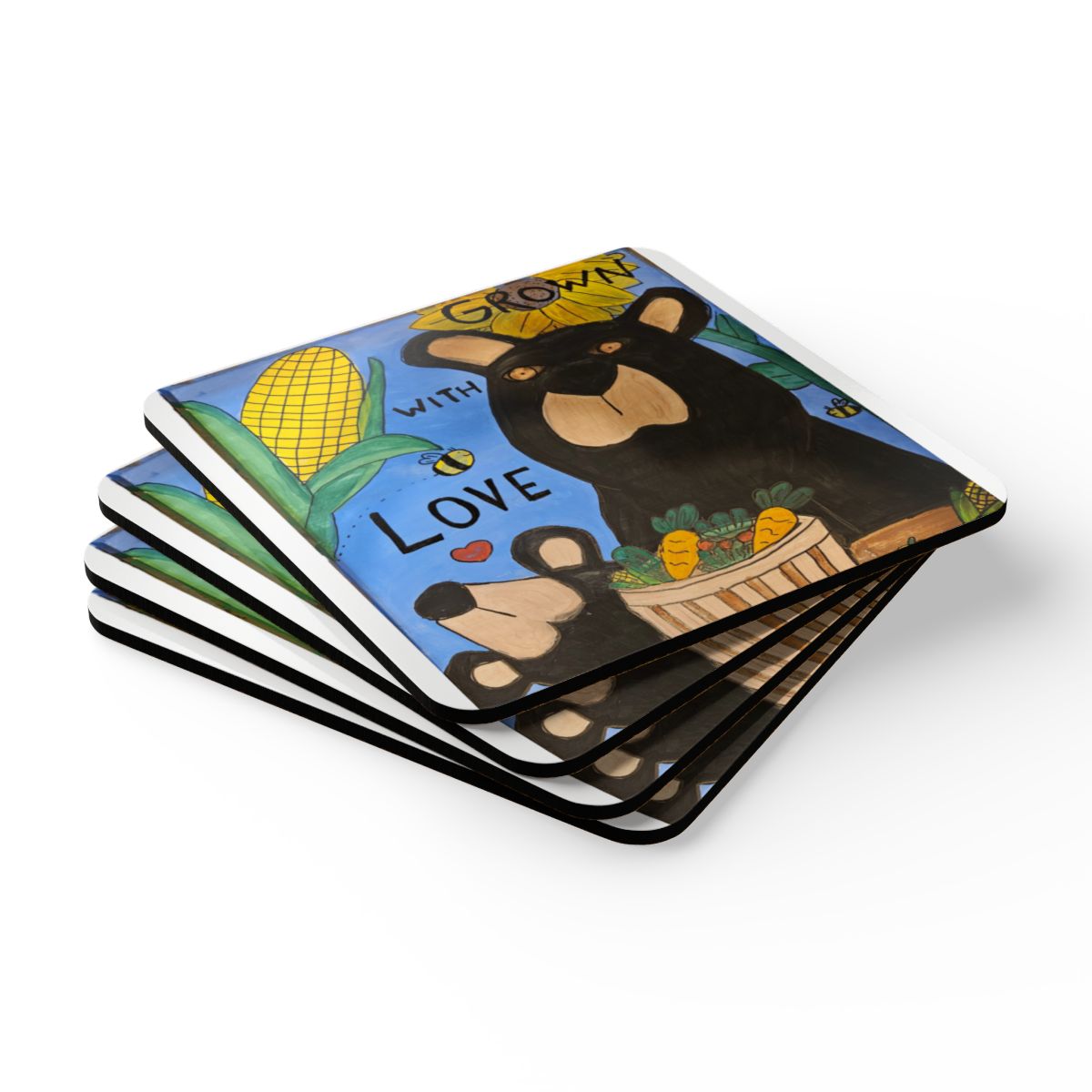 grown with love whimsy grr Corkwood Coaster Set