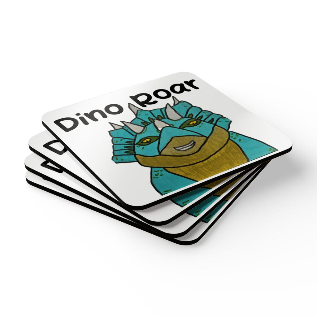 Dino Roar | Cera the Triceratops Cork Coaster Set — Cute Dinosaur Drink Coasters (4-Pack)