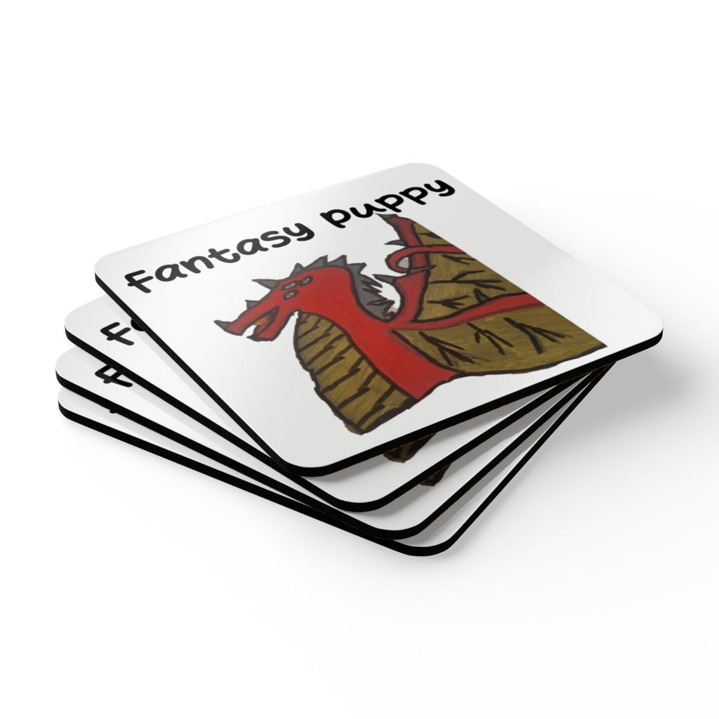 Fantasy Puppy Dragon Cork Coaster Set — Cute Fantasy Pet Drink Coasters