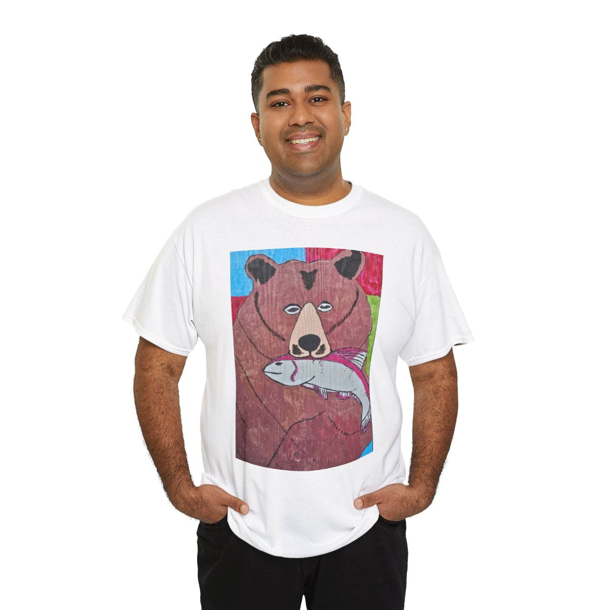 Whimsy Grr | Griffish the Grizz Unisex Heavy Cotton Tee — Grizz with a Fish T-Shirt