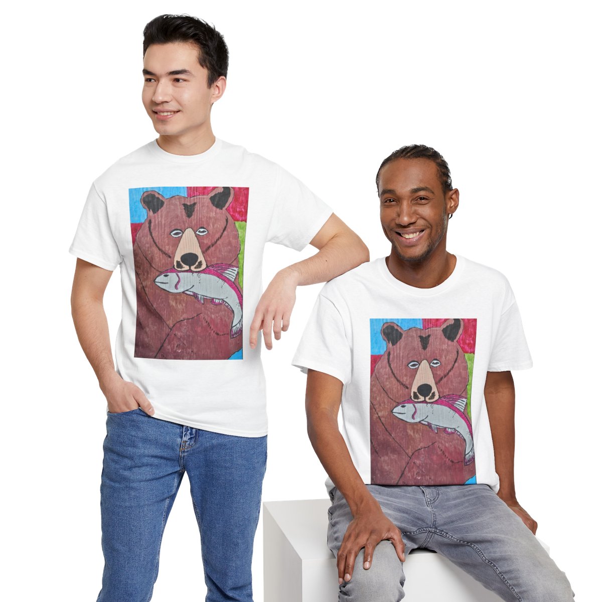 Whimsy Grr | Griffish the Grizz Unisex Heavy Cotton Tee — Grizz with a Fish T-Shirt