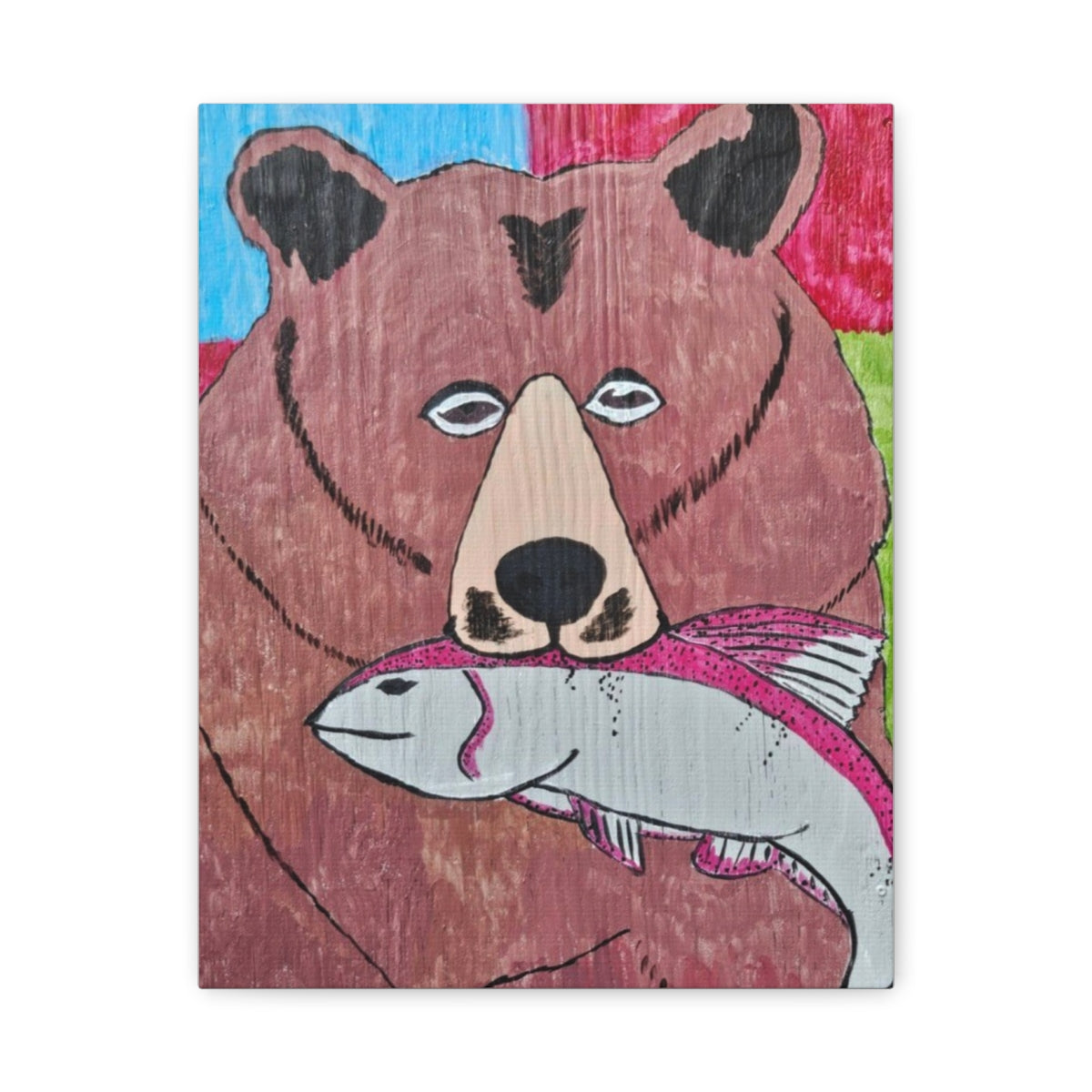 Whimsy Grr | Griffish the Grizz Matte Canvas Art — Grizz with a Fish Wildlife Wall Decor