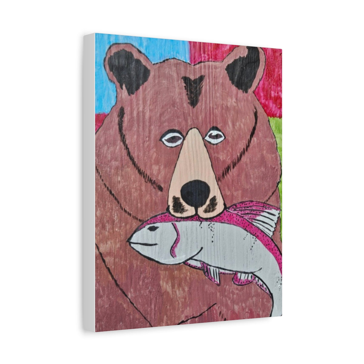 Whimsy Grr | Griffish the Grizz Matte Canvas Art — Grizz with a Fish Wildlife Wall Decor