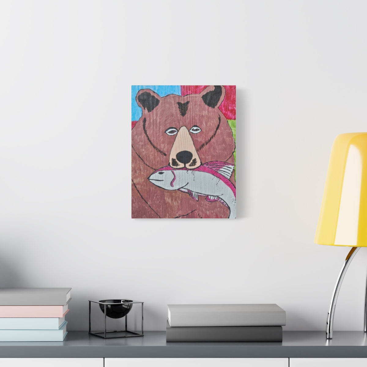 Whimsy Grr | Griffish the Grizz Matte Canvas Art — Grizz with a Fish Wildlife Wall Decor