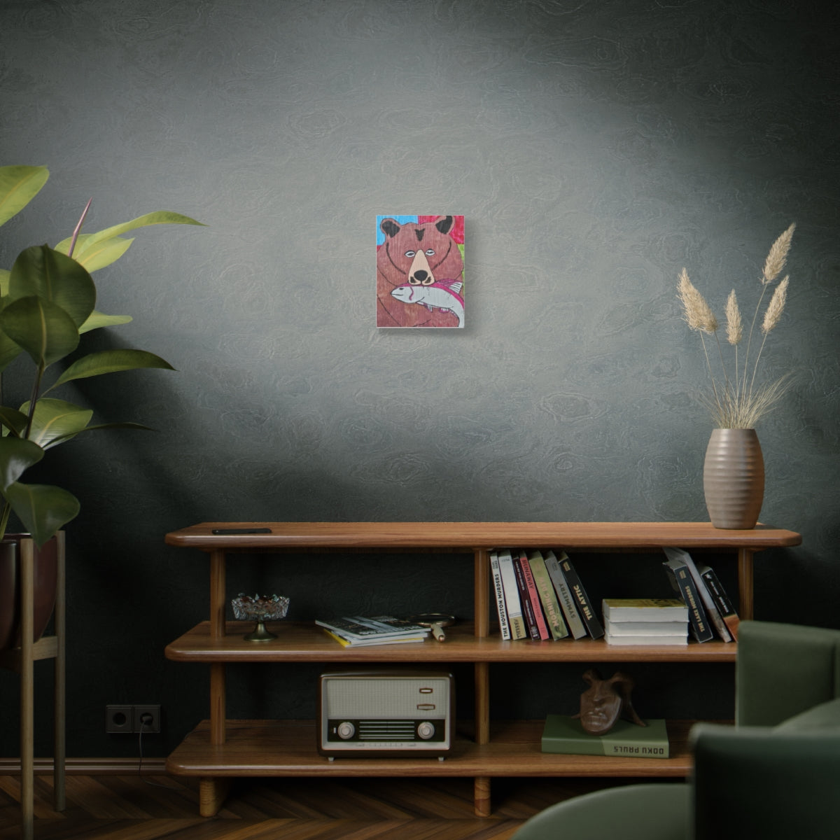 Whimsy Grr | Griffish the Grizz Matte Canvas Art — Grizz with a Fish Wildlife Wall Decor