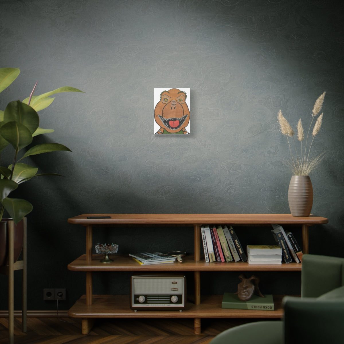 Rexalty the Tea Rex Matte Canvas Art — Funny Dinosaur Illustration Wall Decor, Stretched