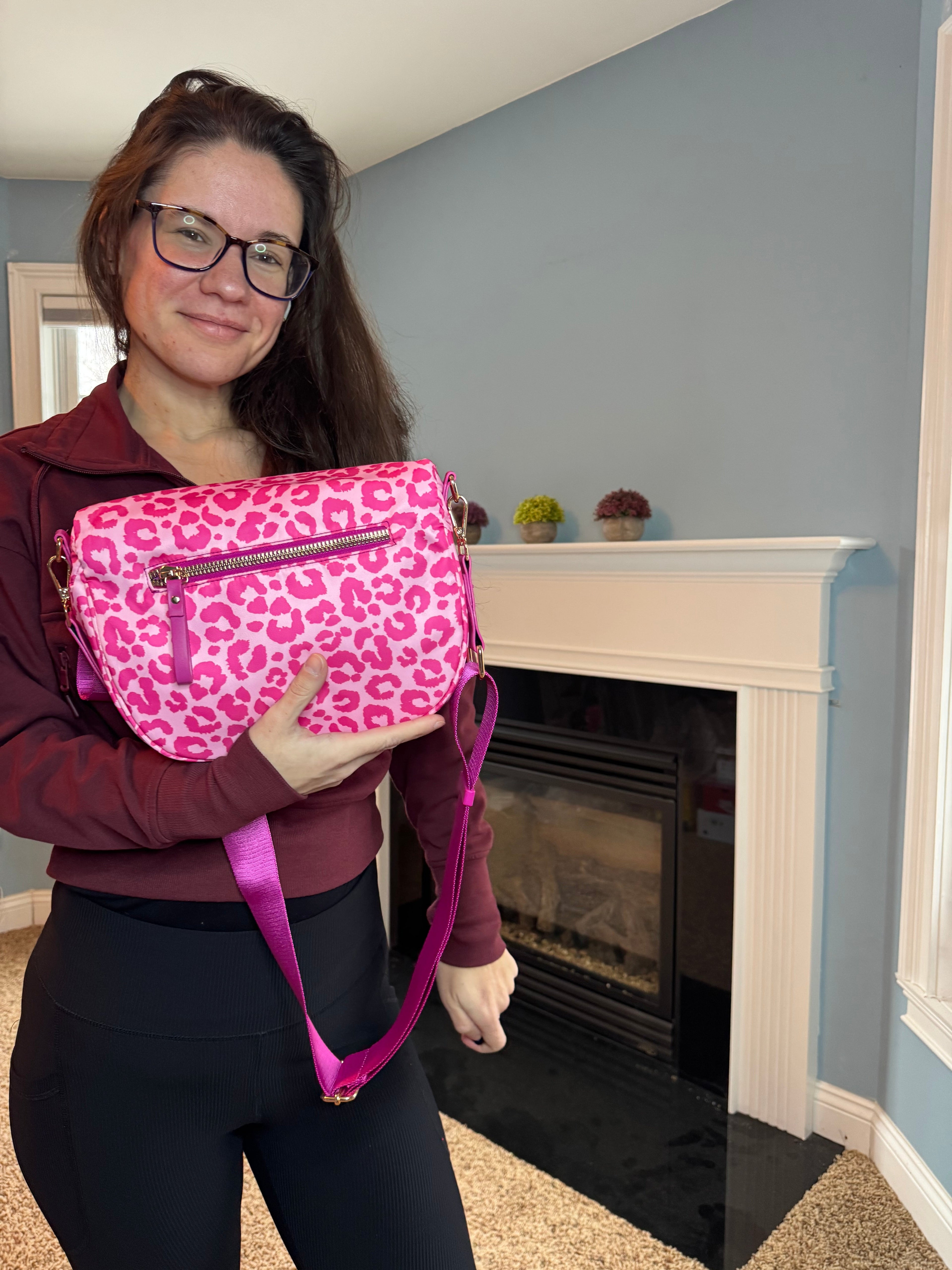 The Roni Nylon Crossbody - Animal Print Hot Pink
