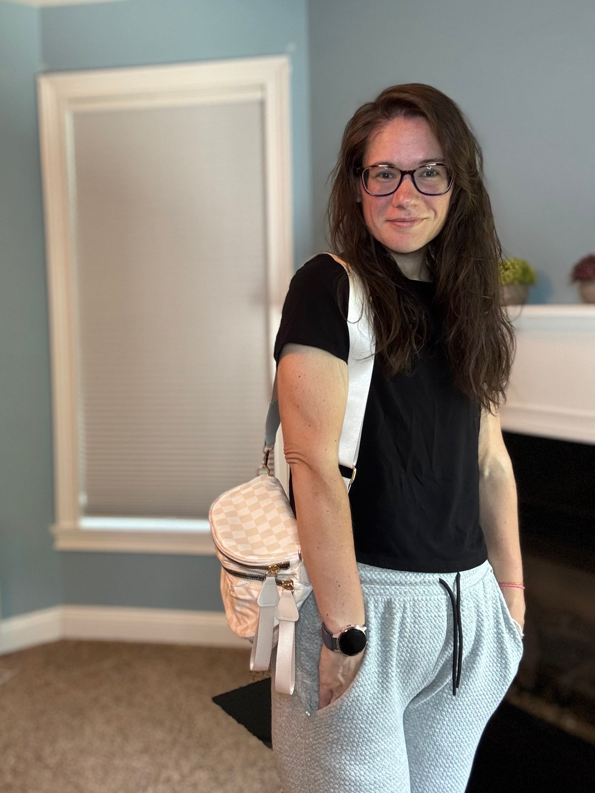 The Roni Nylon Crossbody - Checkered Beige
