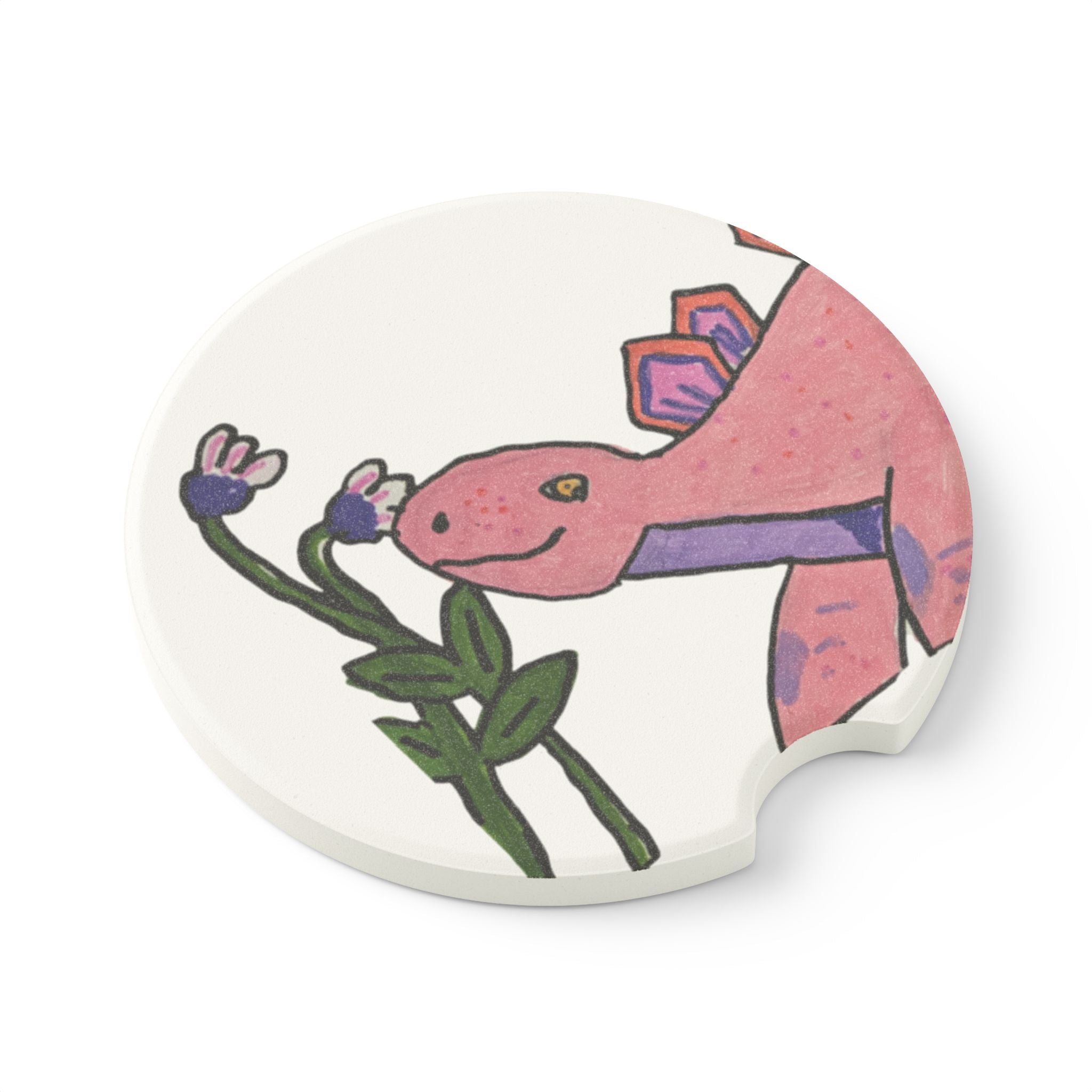 Pink Stegosaurus Soapstone Car Coaster — Cute Pink Dino Cupholder Drink Holder