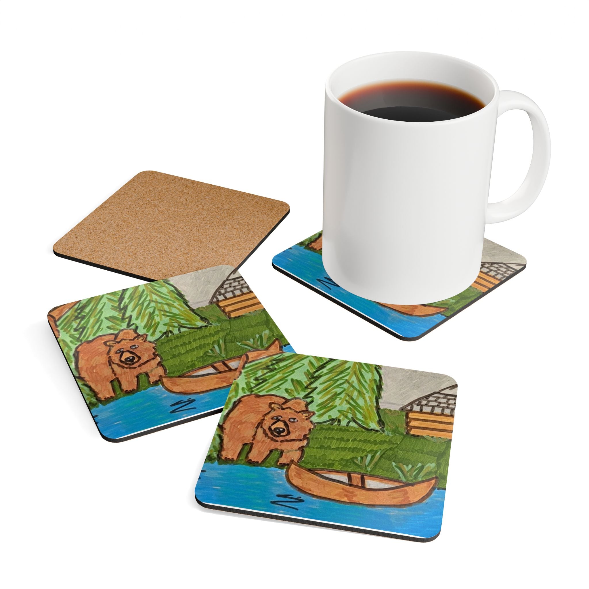 Whimsy Grr | Cabin Bear Cork Coaster Set