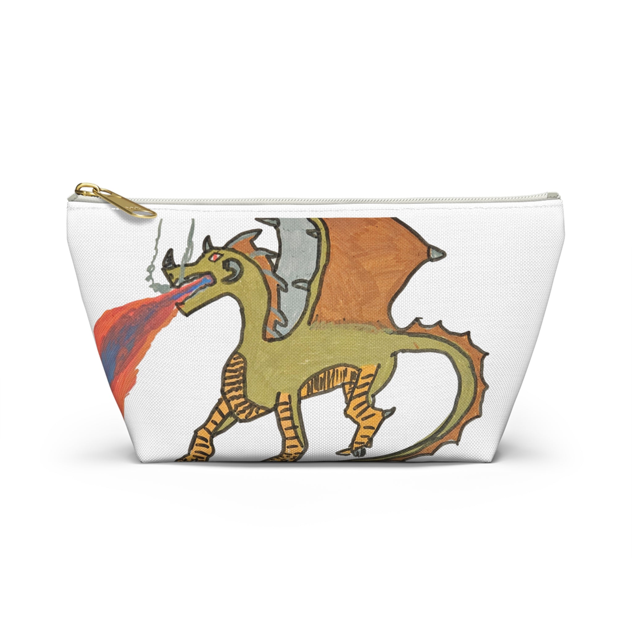 No Wings No Glory Accessory Pouch — Whimsical Hand-Drawn Dragon Makeup Bag