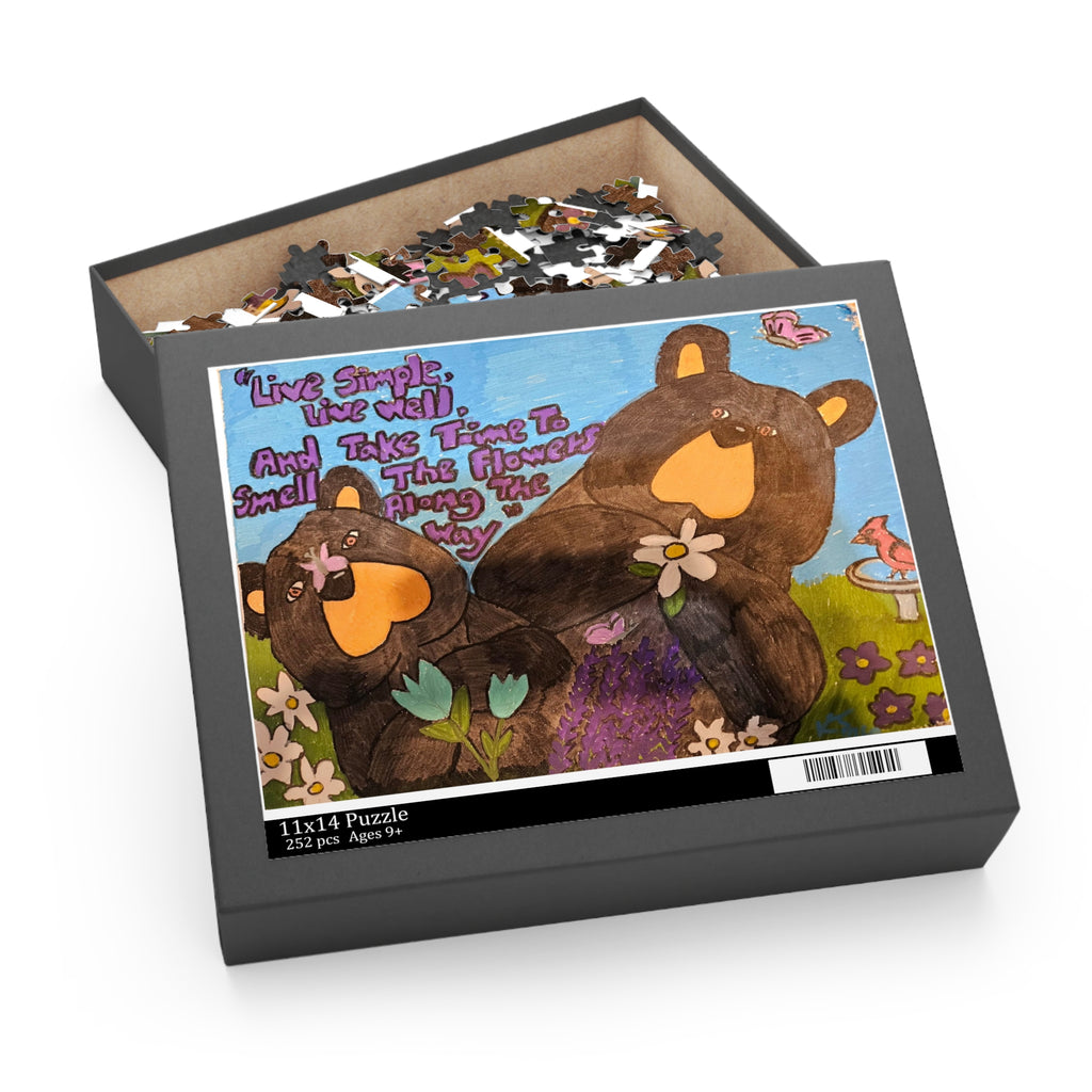 Bear Family Puzzle – "Live Simple, Live Well" Floral Jigsaw (120/252/500 pcs)