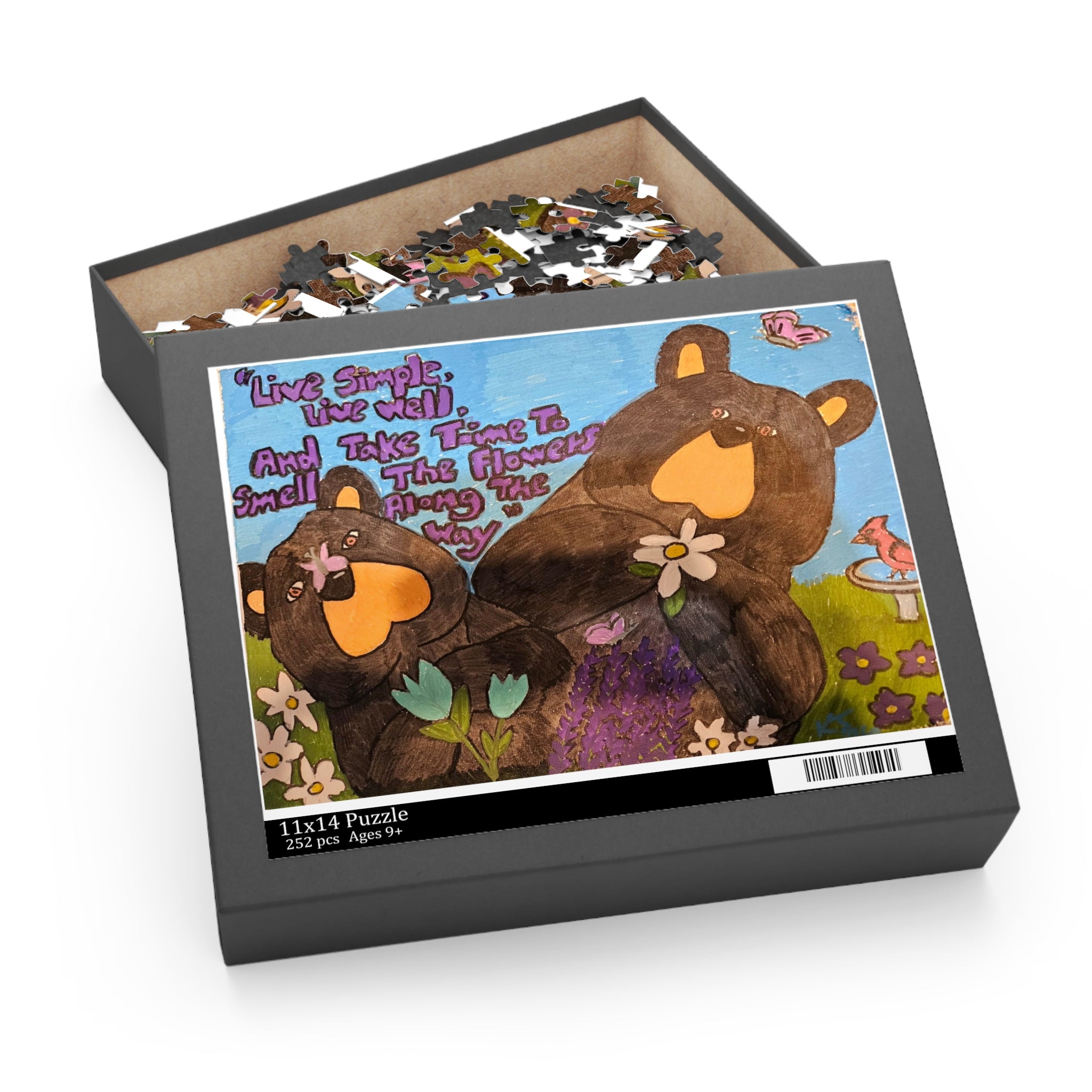 Bear Family Puzzle – "Live Simple, Live Well" Floral Jigsaw (120/252/500 pcs)
