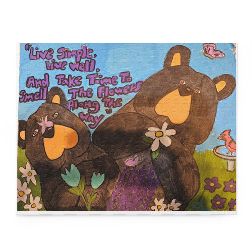 Bear Family Puzzle – "Live Simple, Live Well" Floral Jigsaw (120/252/500 pcs)