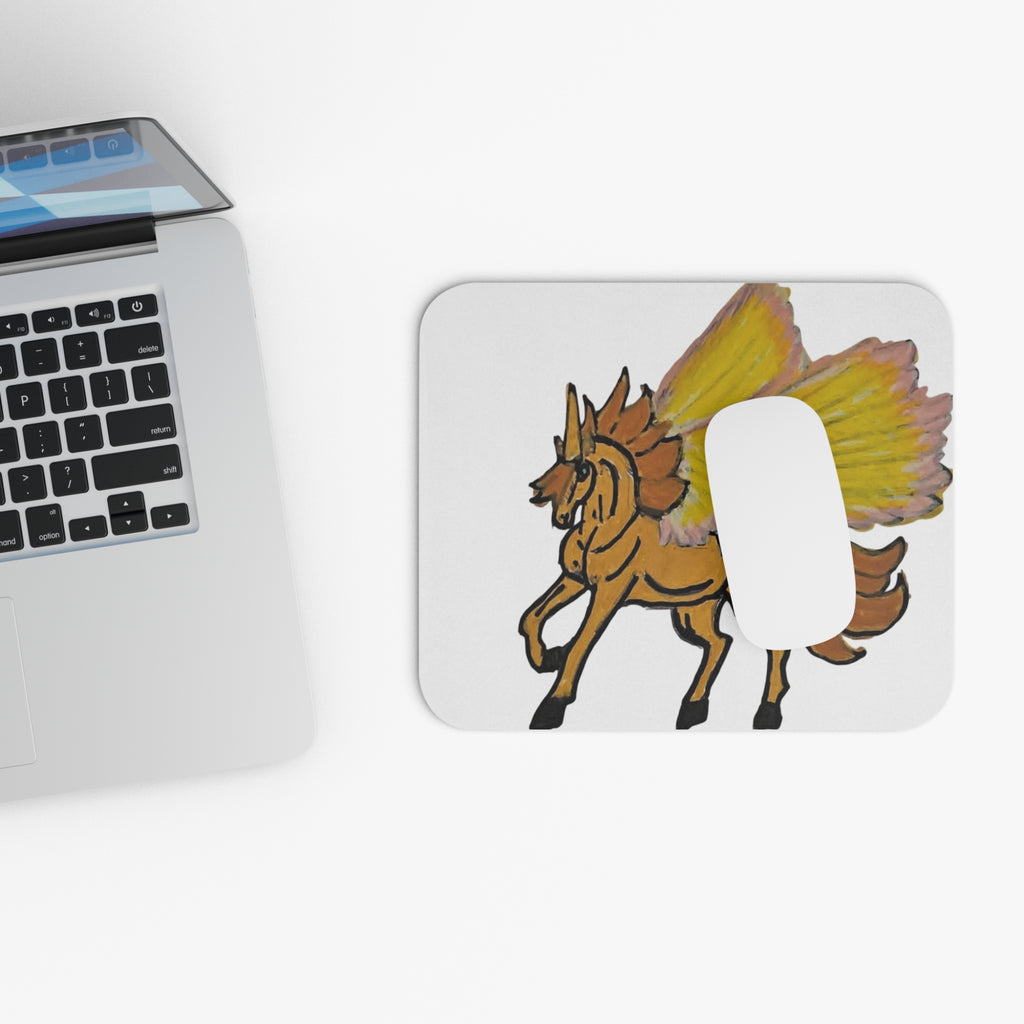 Golden Winged Unicorn Mouse Pad — Fantasy Pegasus Desk Mat