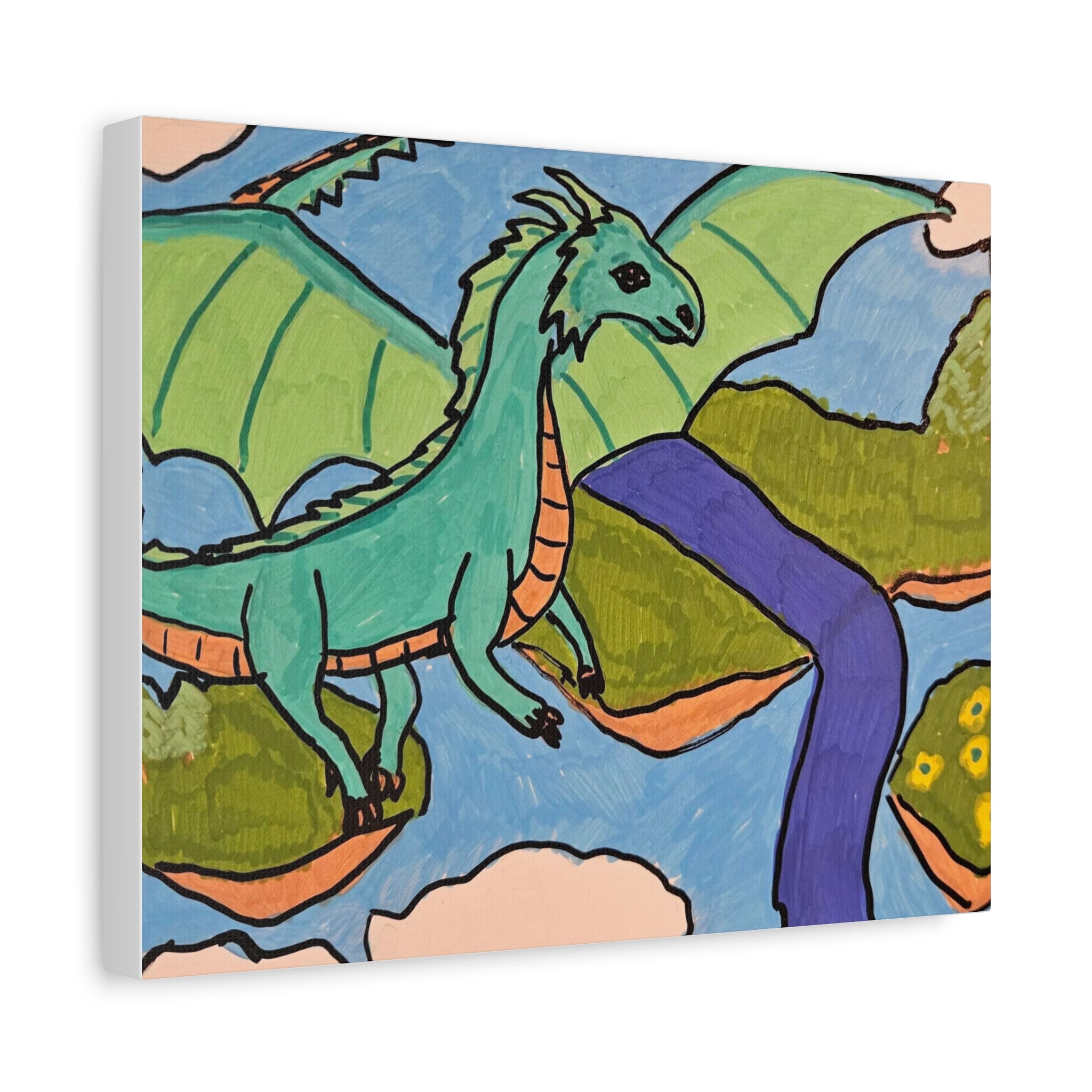 Dragon Landscape Canvas Art — Whimsical Fantasy Wall Decor (Matte Stretched)