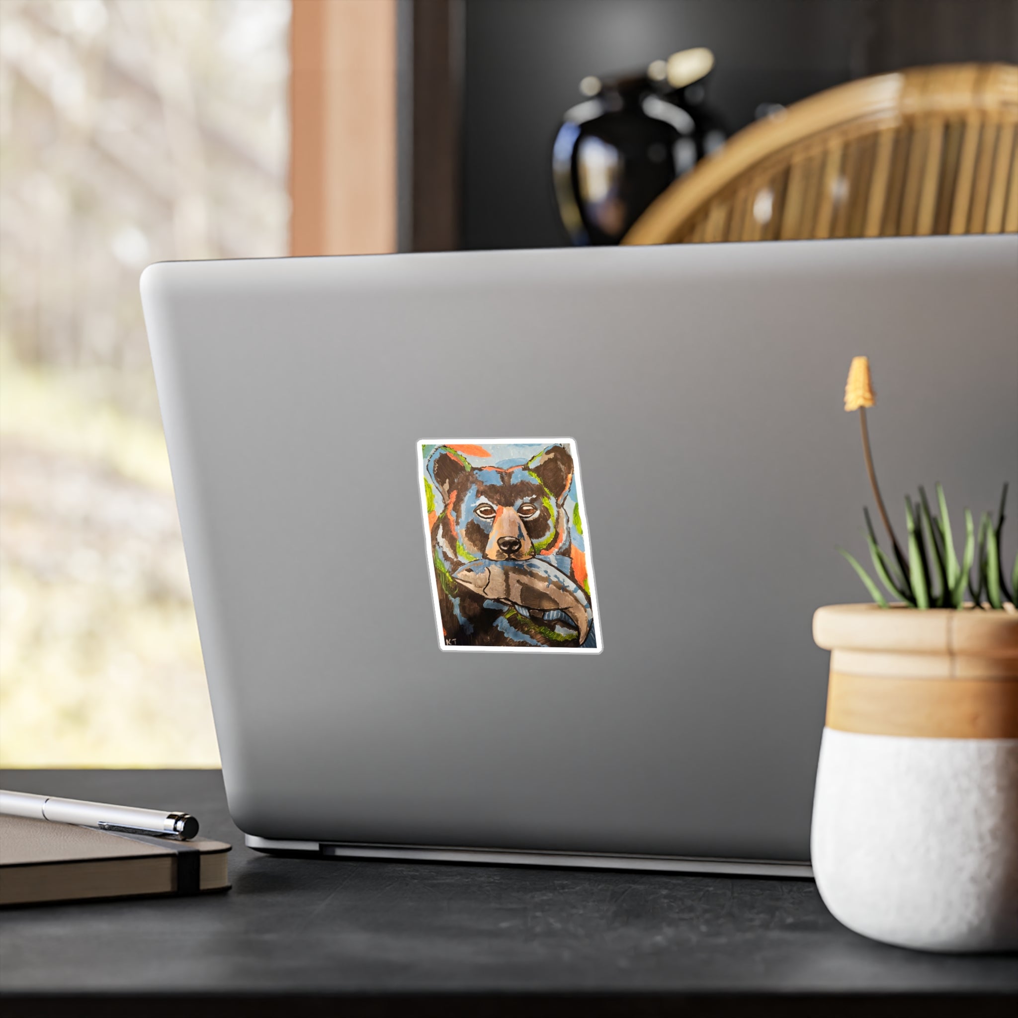 Whimsy Grr Bear with fish Kiss-Cut Vinyl Decals