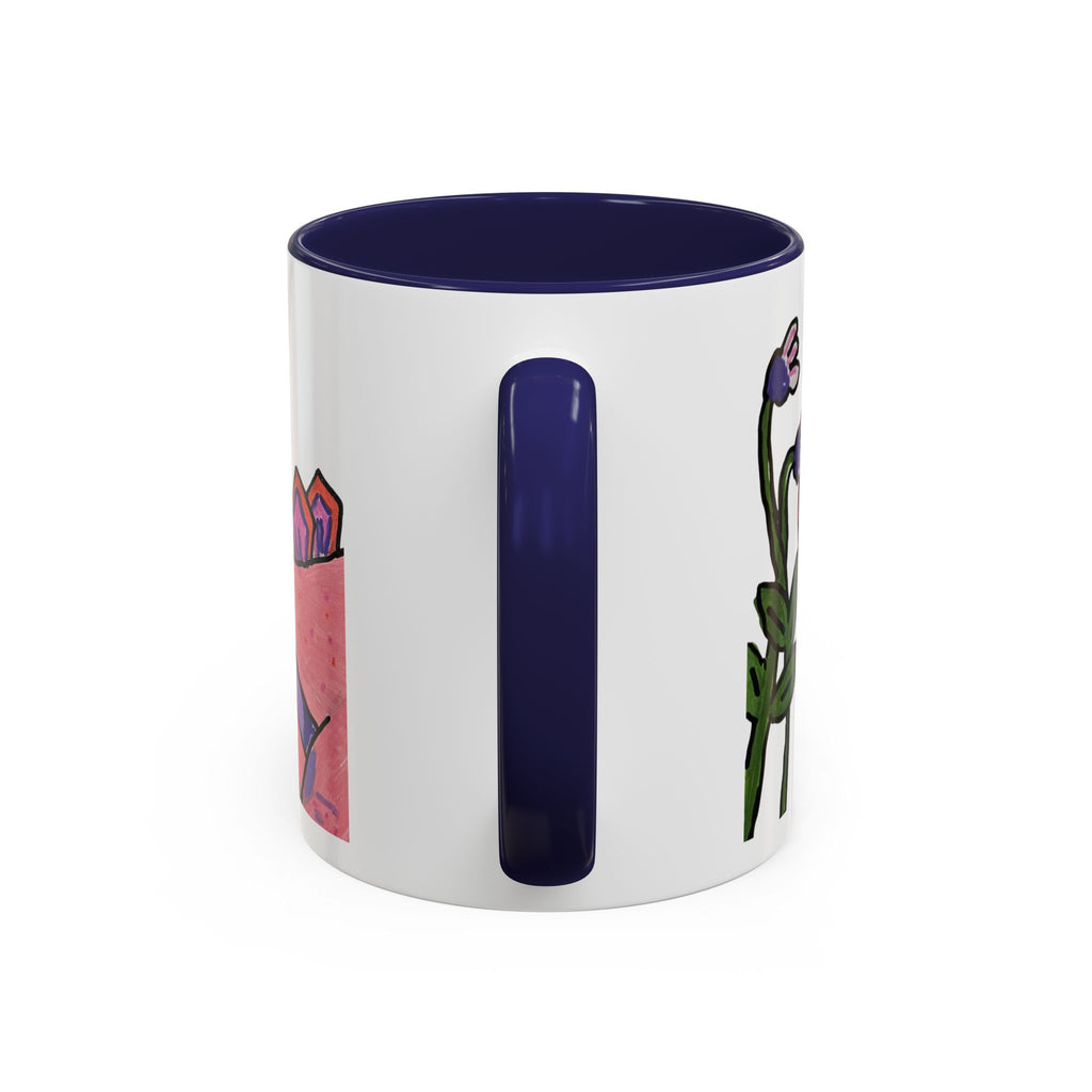 Pink Stegosaurus Floral Coffee Mug — Cute Pink Dino with Flowers Accent Ceramic Mug (11/15 oz)