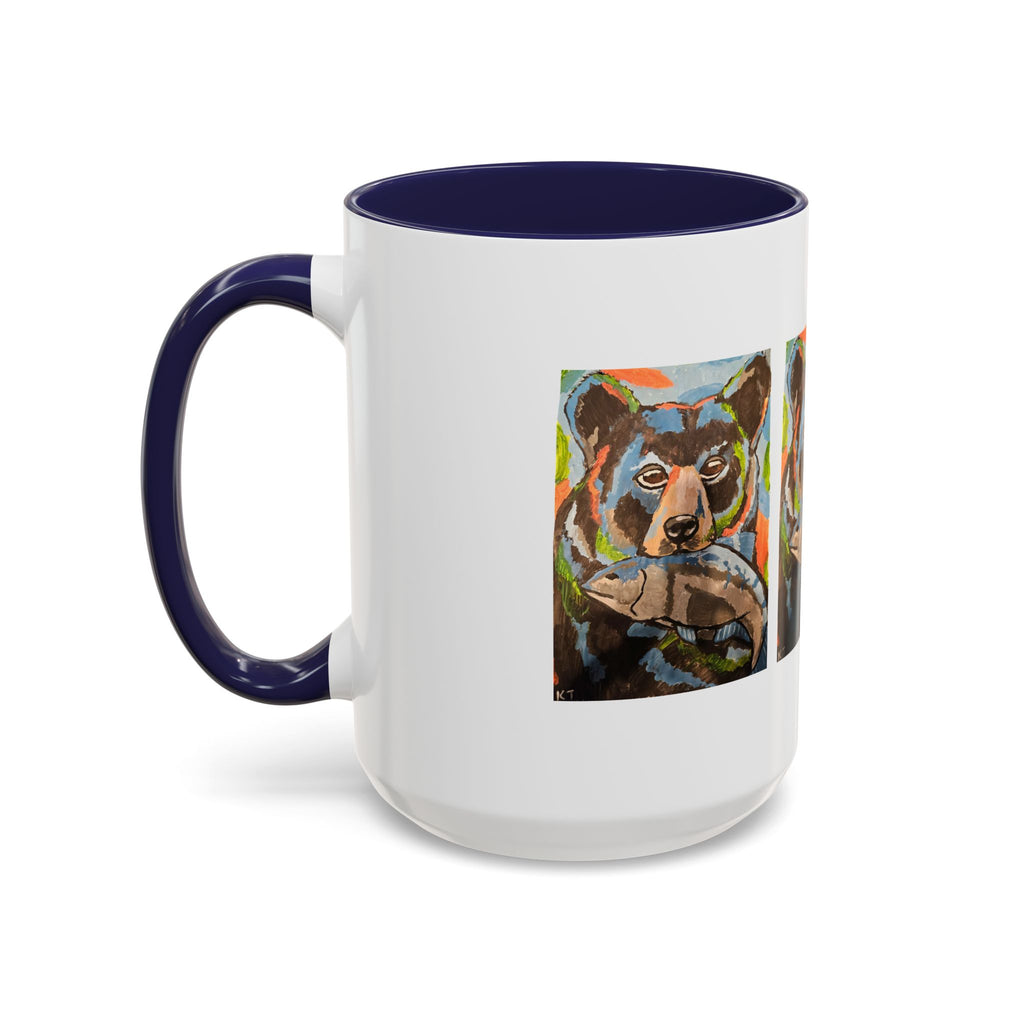 Whimsy Grr | Rusty the Bear Accent Mug (11oz & 15oz) — Bear with a Fish Coffee Mug