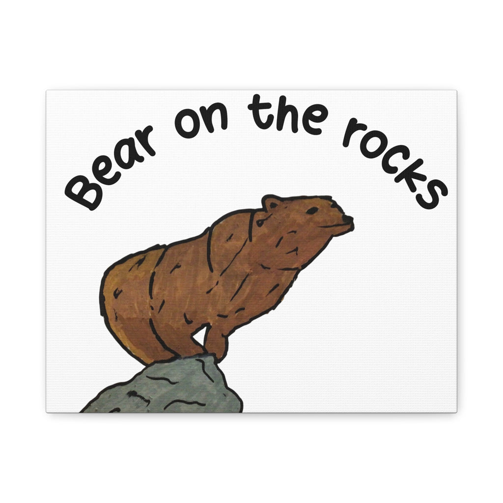 Bear on the Rocks Canvas Wall Art — Whimsical Brown Bear Illustration