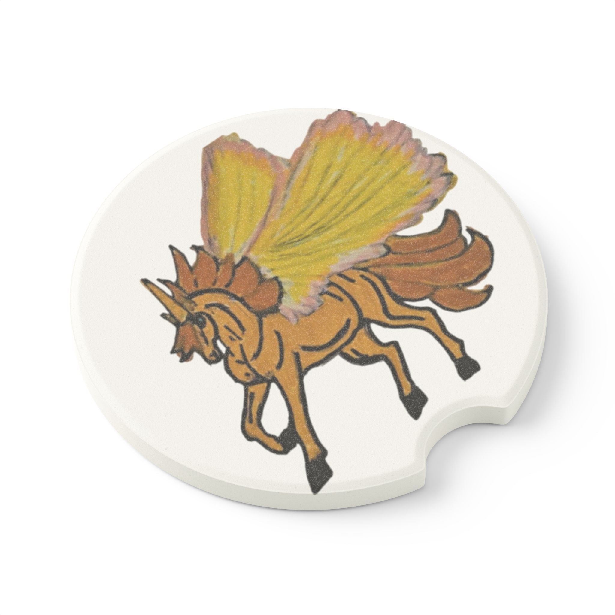 Pegasus Soapstone Car Coaster — Hand-Drawn Golden Winged Horse Car Cup Holder Protectors