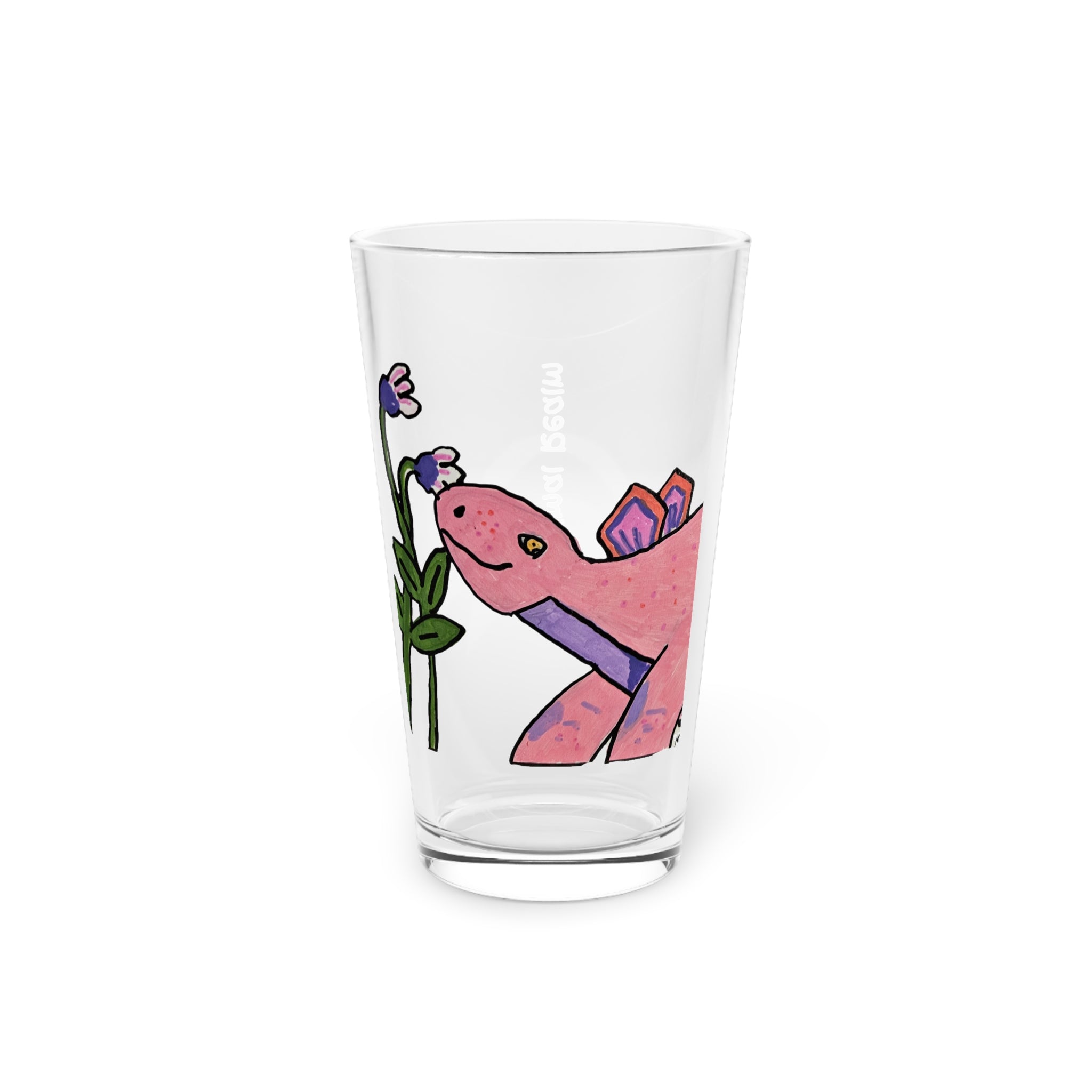 Pink Stegosaurus Floral Pint Glass — Cute 16oz Dino Beer & Drinkware
