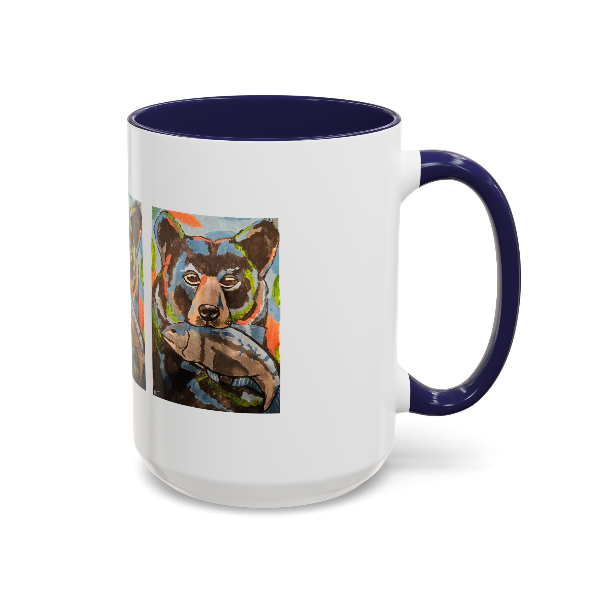 Whimsy Grr | Rusty the Bear Accent Mug (11oz & 15oz) — Bear with a Fish Coffee Mug