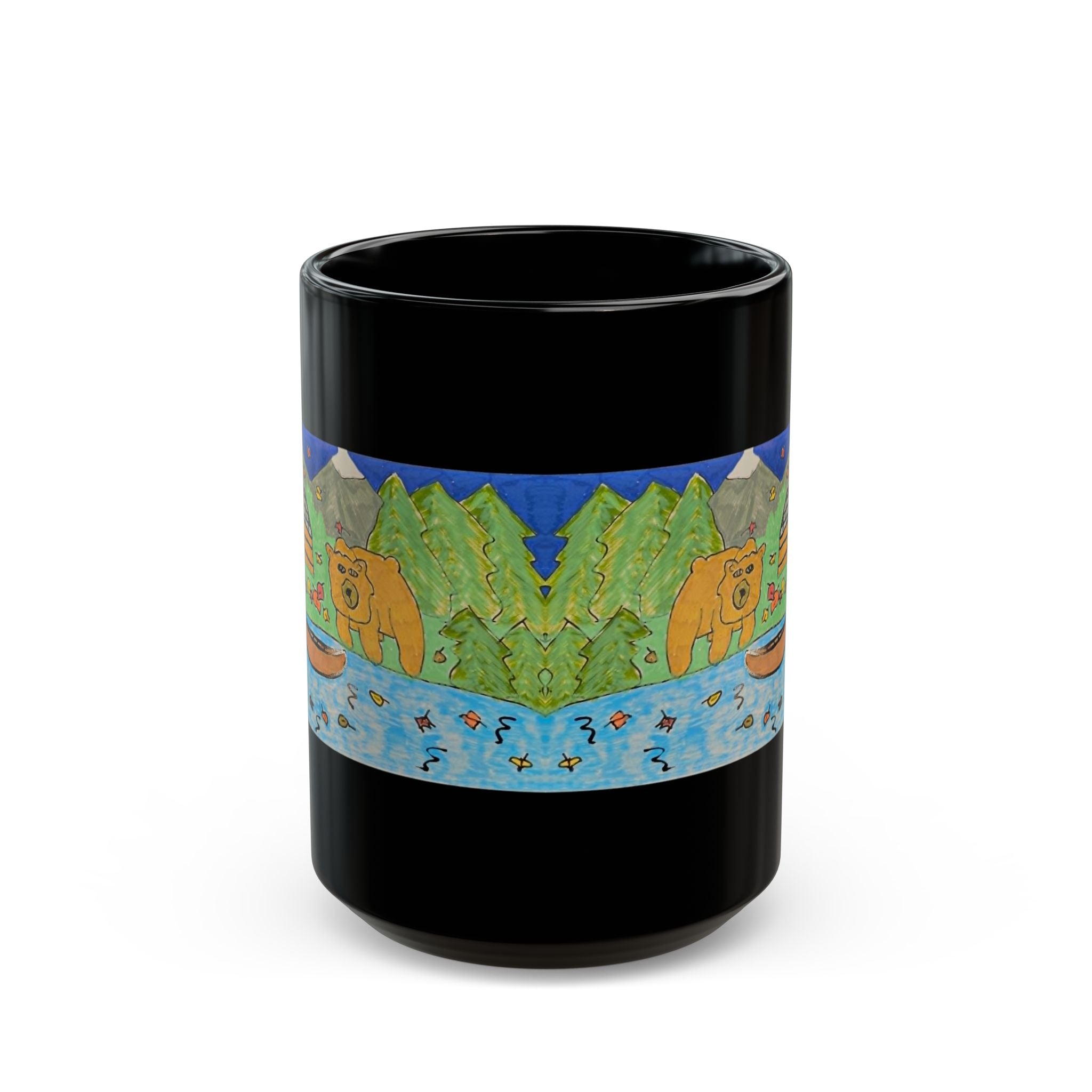 Bugsy Fall Cabin Mug — Rustic Forest Camping Coffee Cup (11oz/15oz)