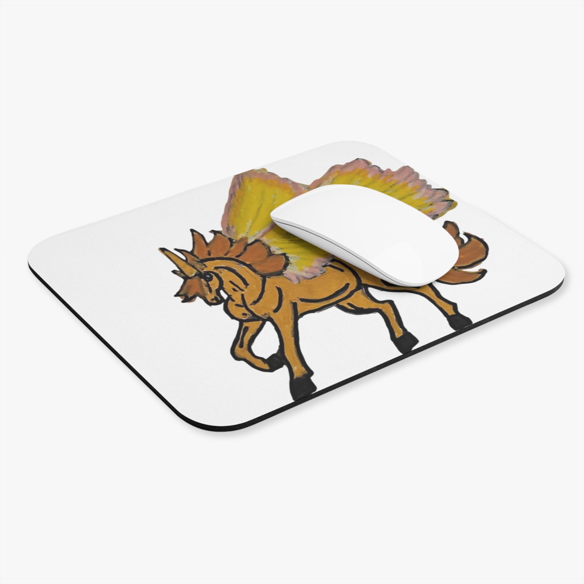 Golden Winged Unicorn Mouse Pad — Fantasy Pegasus Desk Mat