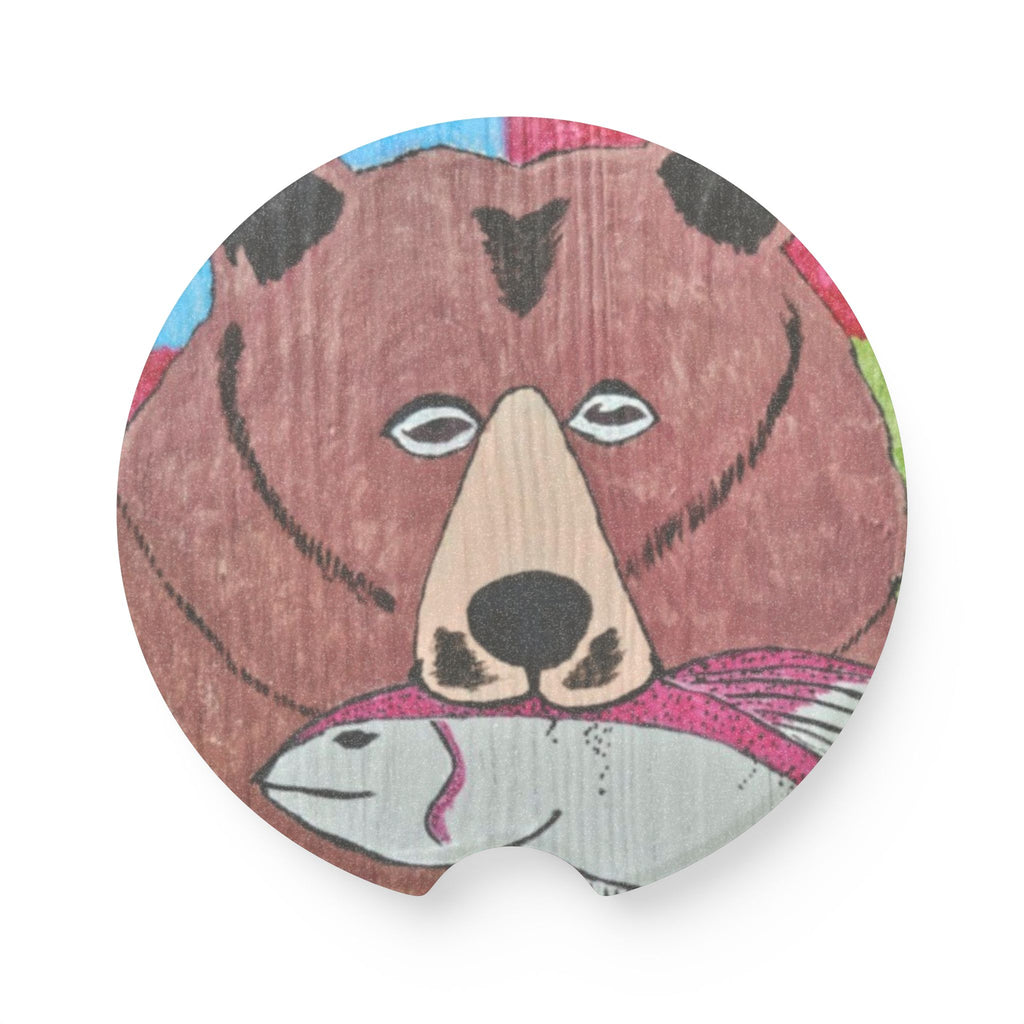Whimsy Grr | Grizz with a Fish Soapstone Car Coaster