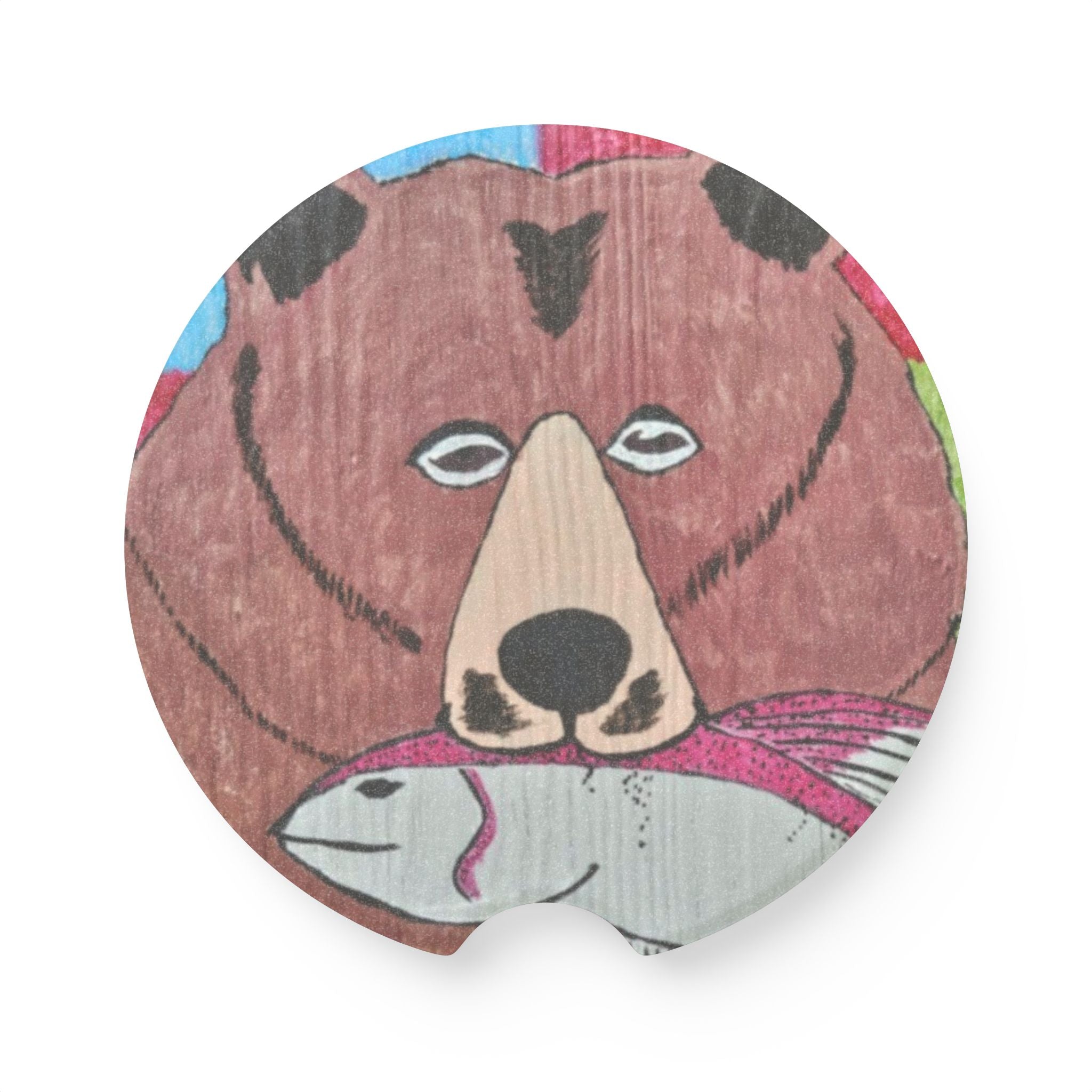 Whimsy Grr | Griffish the Grizz Soapstone Car Coaster — Grizz with a Fish Cup Holder Insert