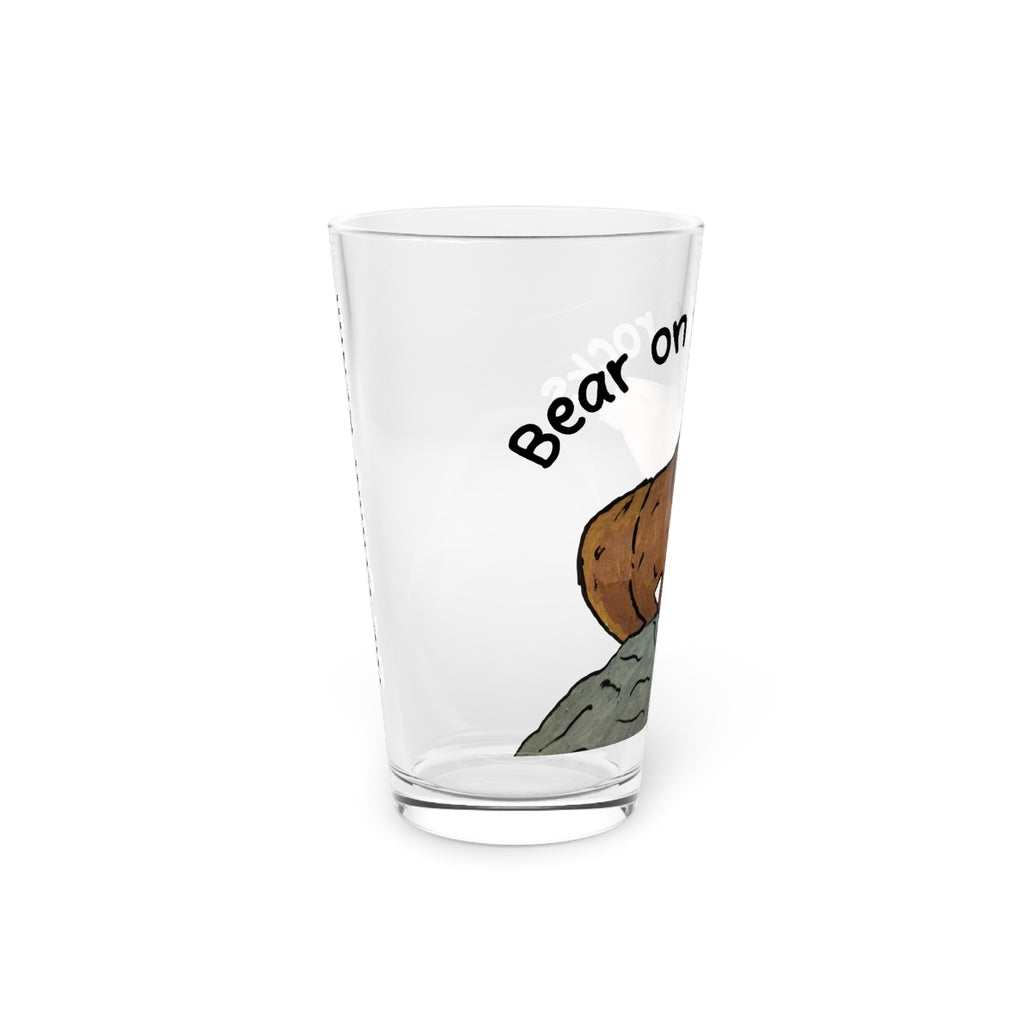 Bear on the rocks pint glass