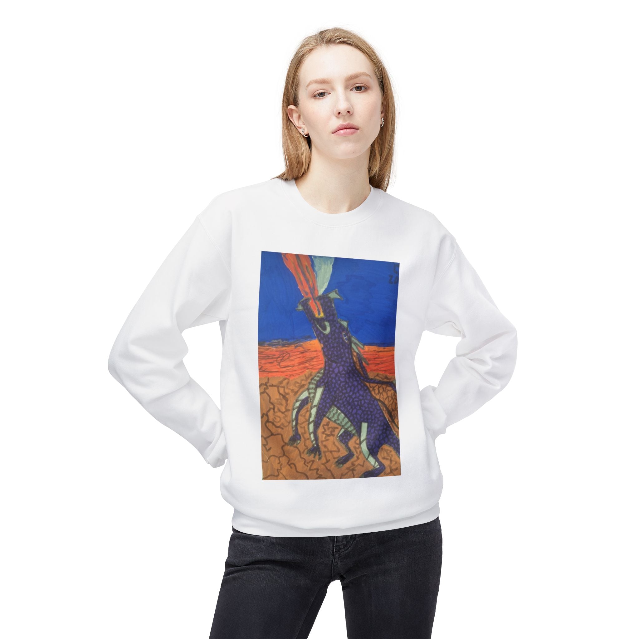 Purple Dragon Crewneck Sweatshirt — Colorful Fantasy Art Pullover