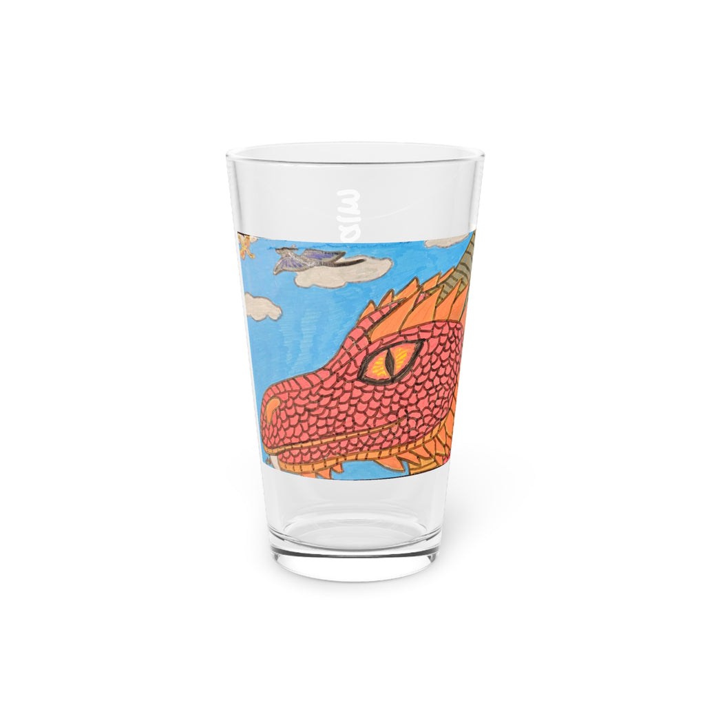 Dragon Sky — 16oz Fantasy Beer Glass with Colorful Red Dragon Design