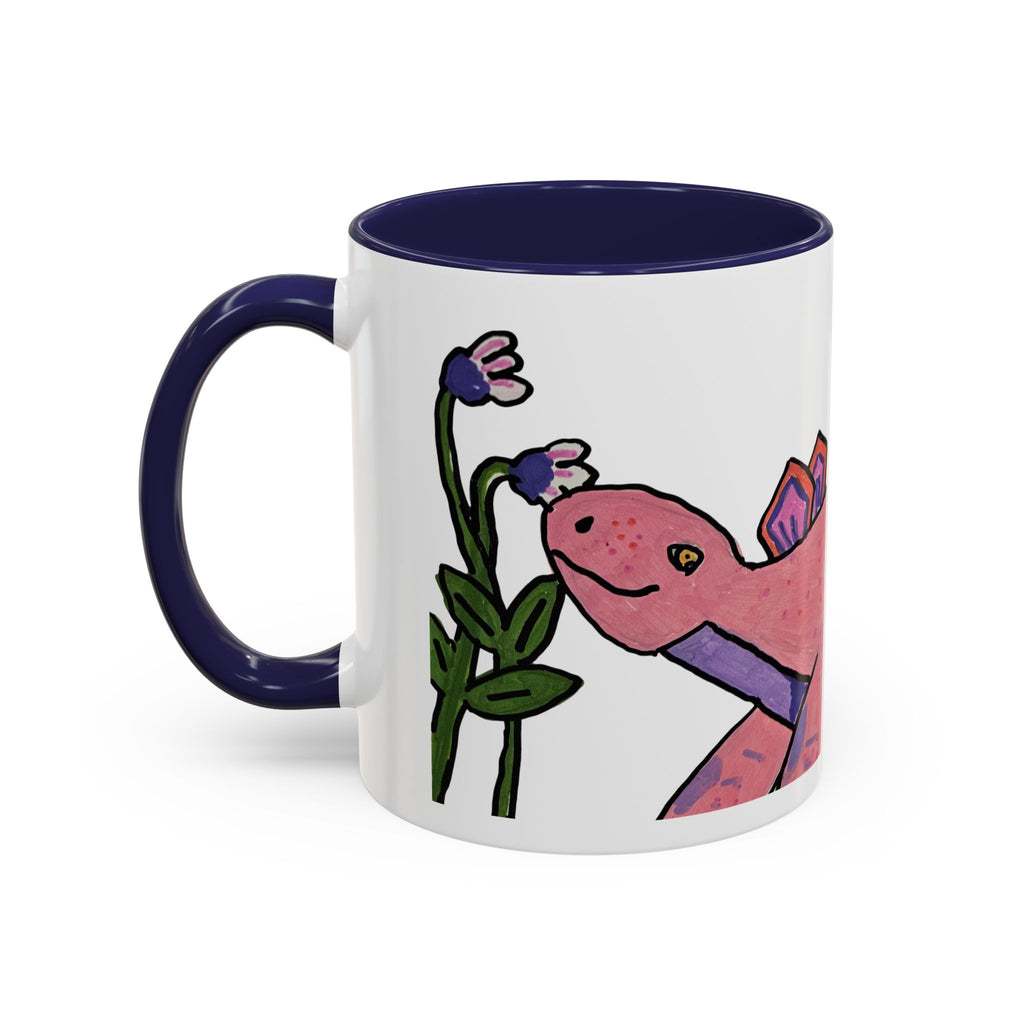 Pink Stegosaurus Floral Coffee Mug — Cute Pink Dino with Flowers Accent Ceramic Mug (11/15 oz)
