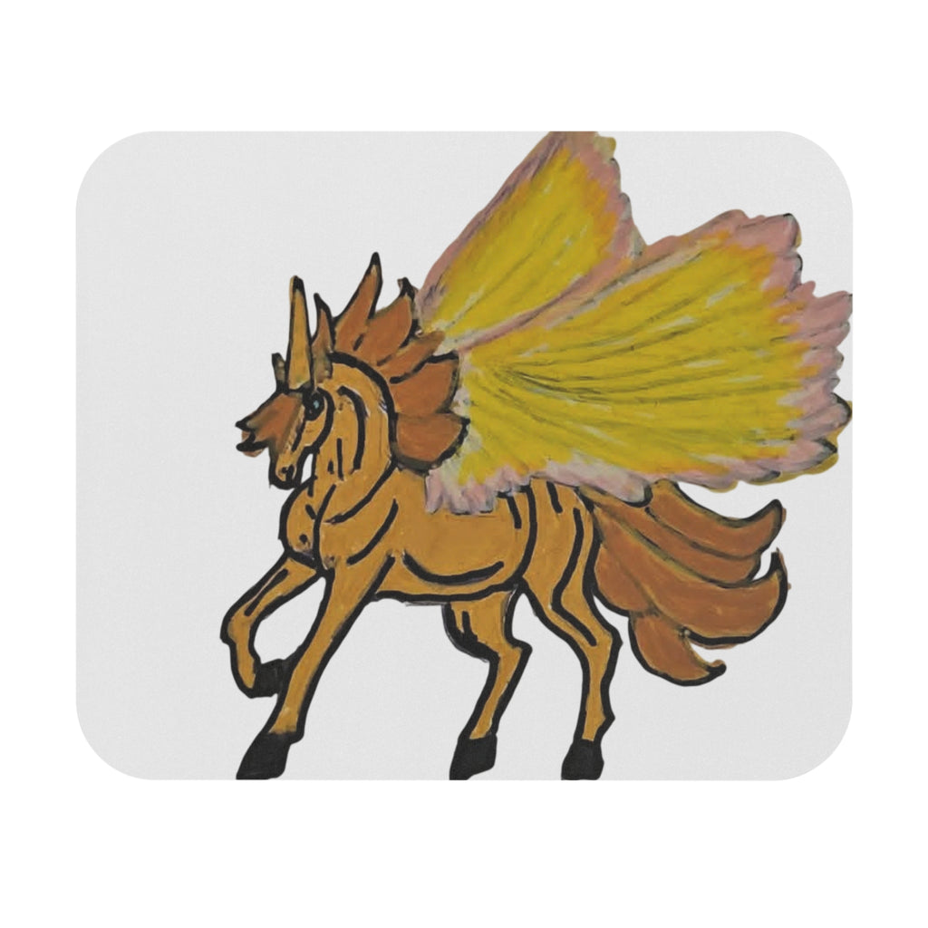 Golden Winged Unicorn Mouse Pad — Fantasy Pegasus Desk Mat