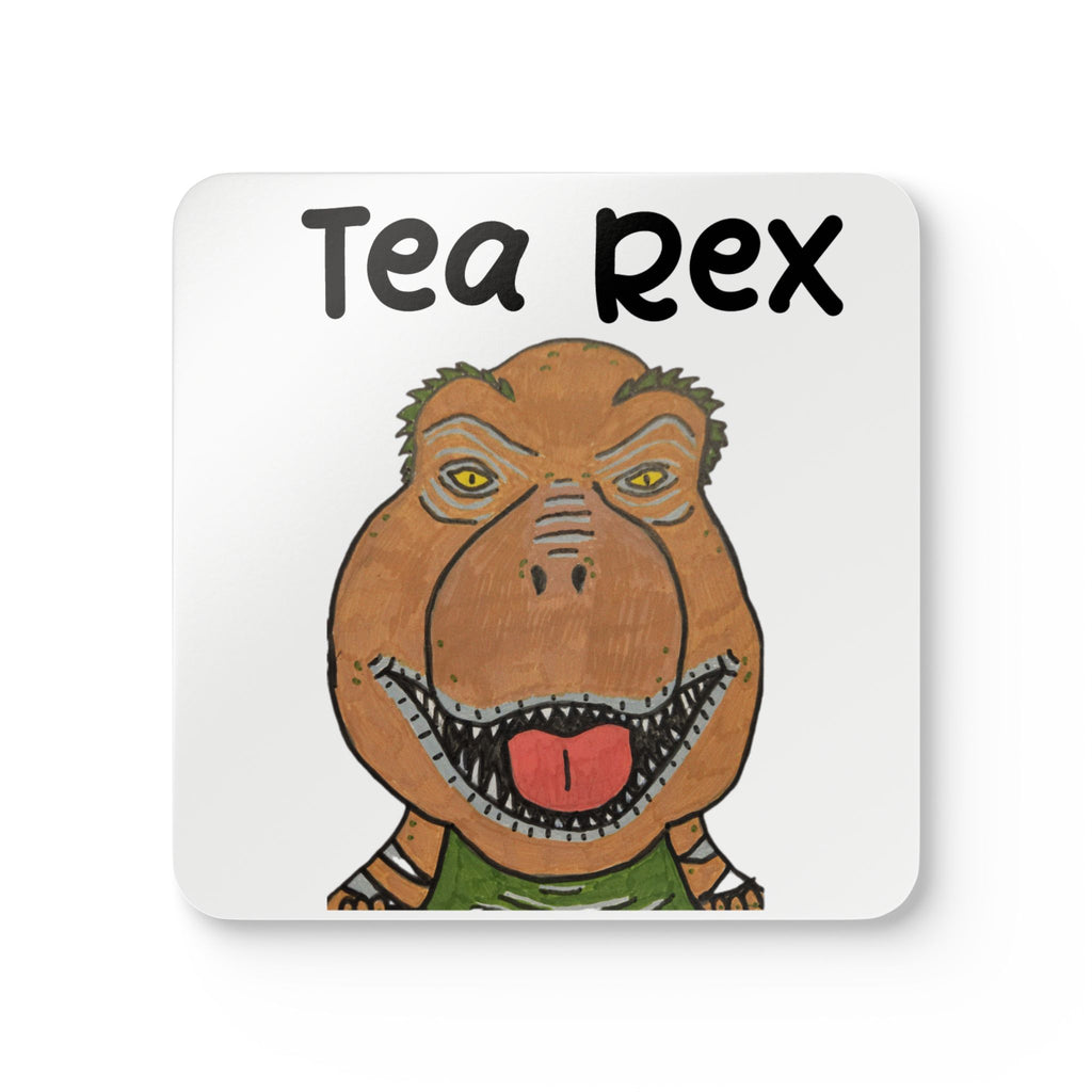Dino Roar Tea Rex Cork Coaster Set — Funny Dinosaur Tea Mug Coasters (4-Pack)