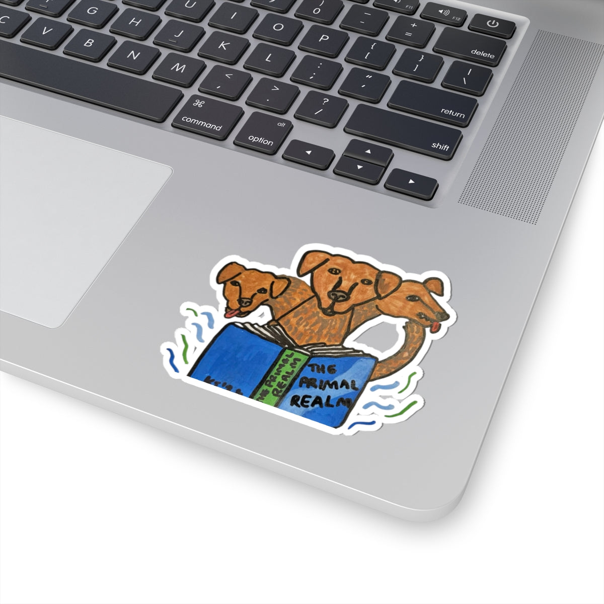 The Cerbie Circle Kiss-Cut Sticker — Cerbie Reading Dogs Laptop Decal