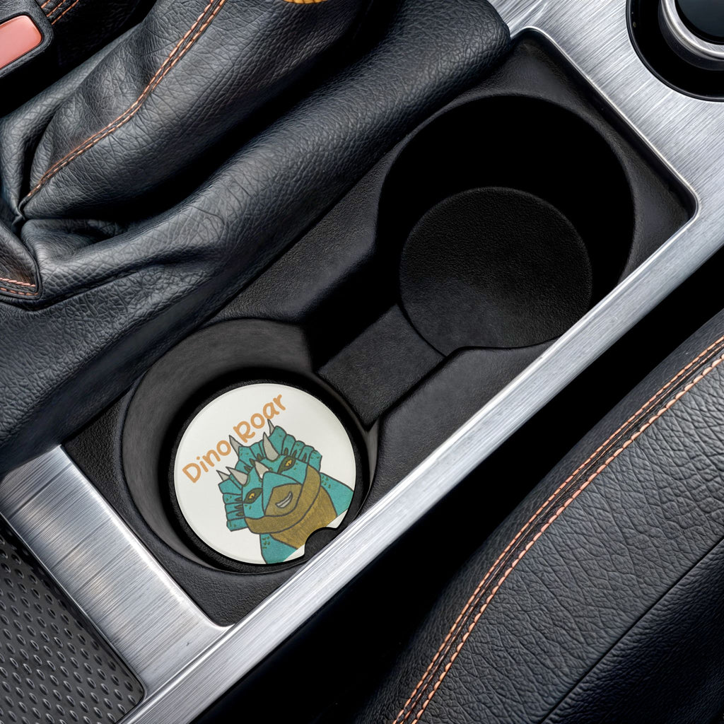 Dino Roar | Cera the Triceratops Soapstone Car Coaster — Cute Dino Cupholder Drink Holder