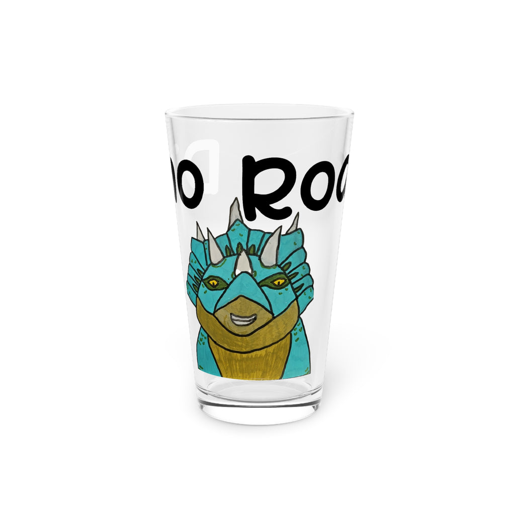 Dino Roar Pint Glass 16oz — Cute Blue Dinosaur Drinking Beer Glass